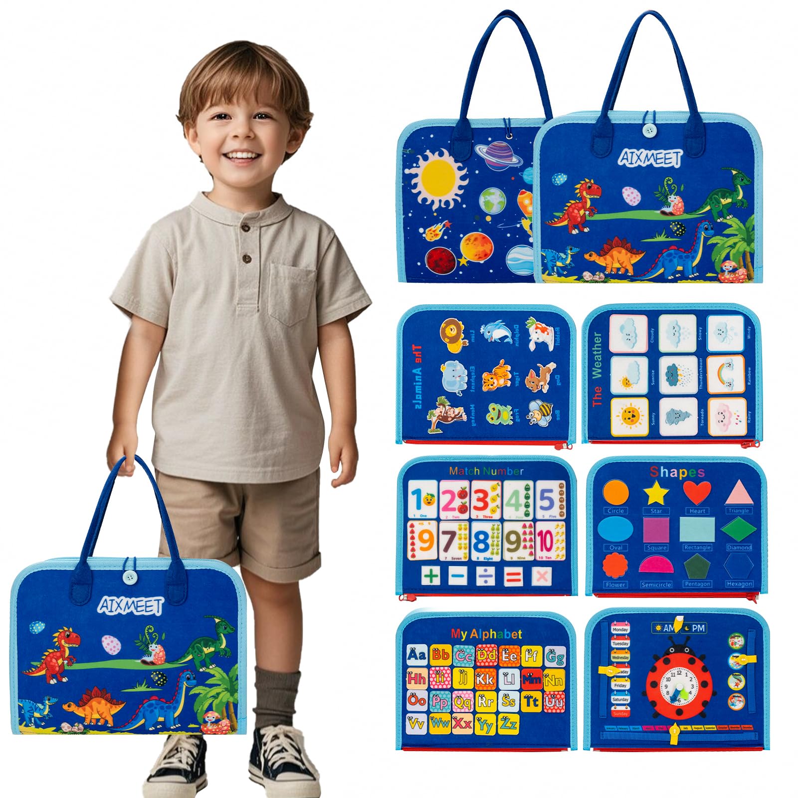 Toddler Busy Board Montessori Toys for 1 2 3 4 Year Old, Preschool Learning Activities with Life Skills,ABC,123,Shape,Color,Animal,Weather,Toddler Travel Toys?Educational Activity Developing Sensory