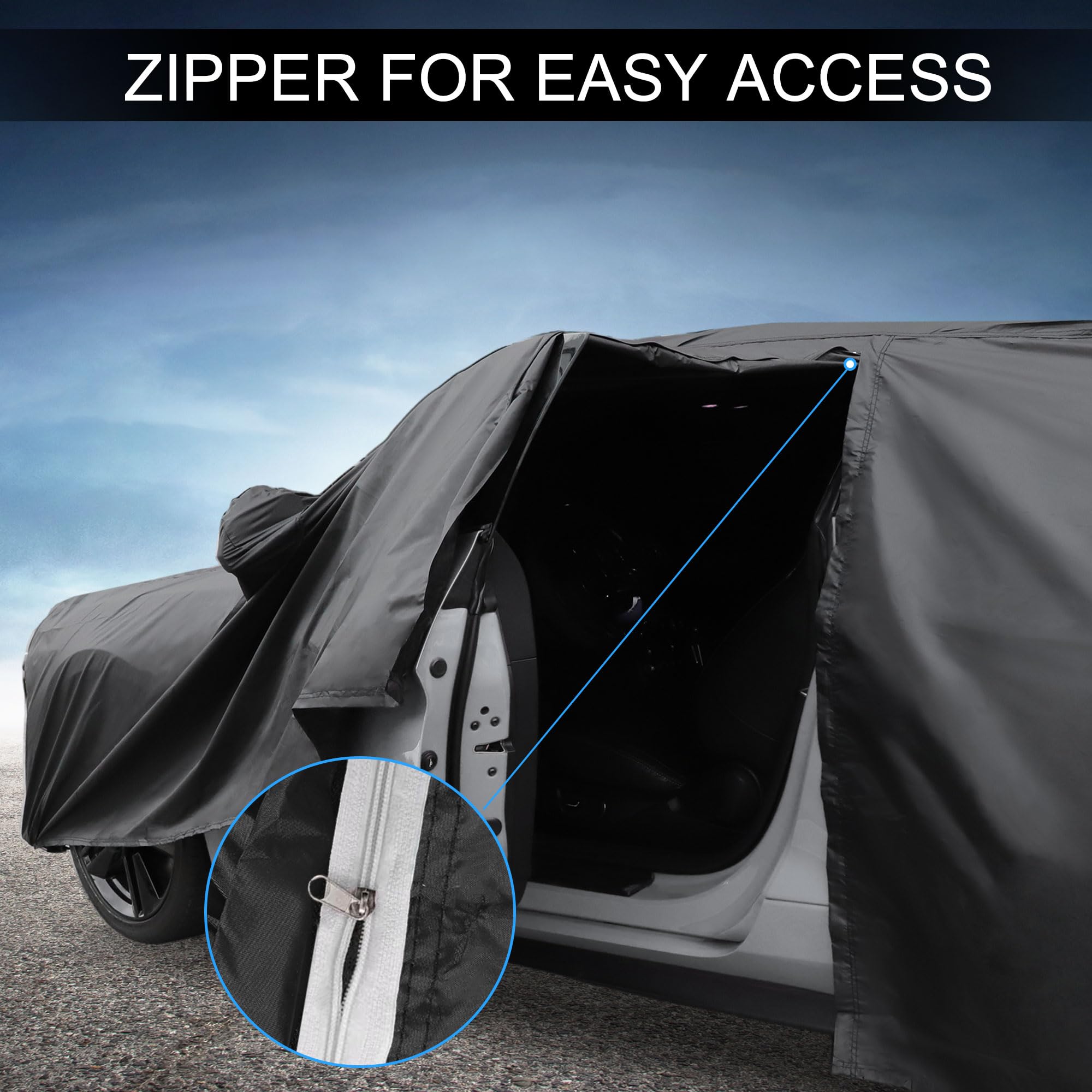 X AUTOHAUX Car Cover Outdoor Waterproof Sun Rain Snow Hail Protection with Left Side Door Zipper 210D-PU for — view 7