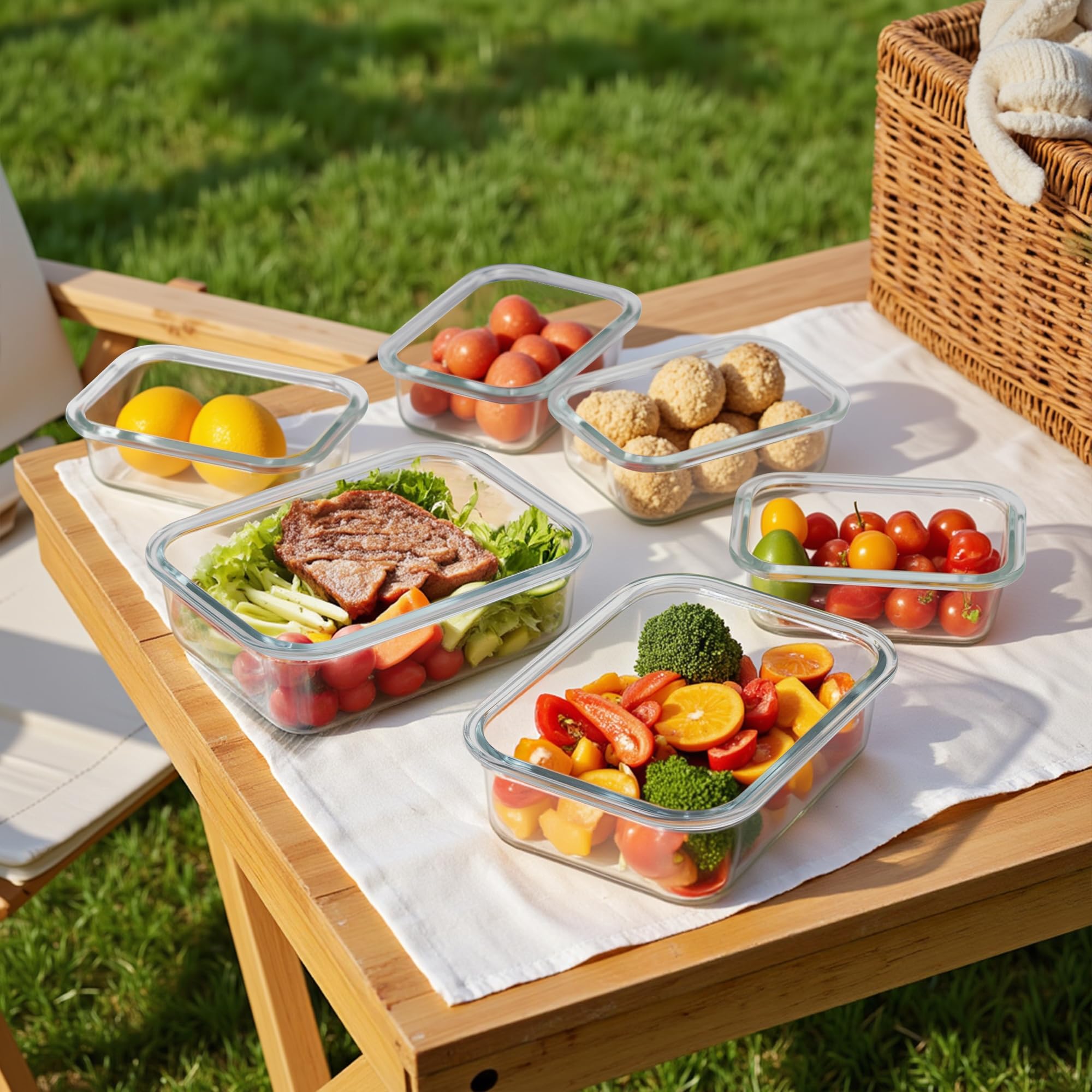 Meal Prep Cajas de cristal, tarros de cristal con tapa, juego de recipientes herméticos con tapa a prueba de fugas, para microondas, congelador y fregadero, 15 unidades, color blanco