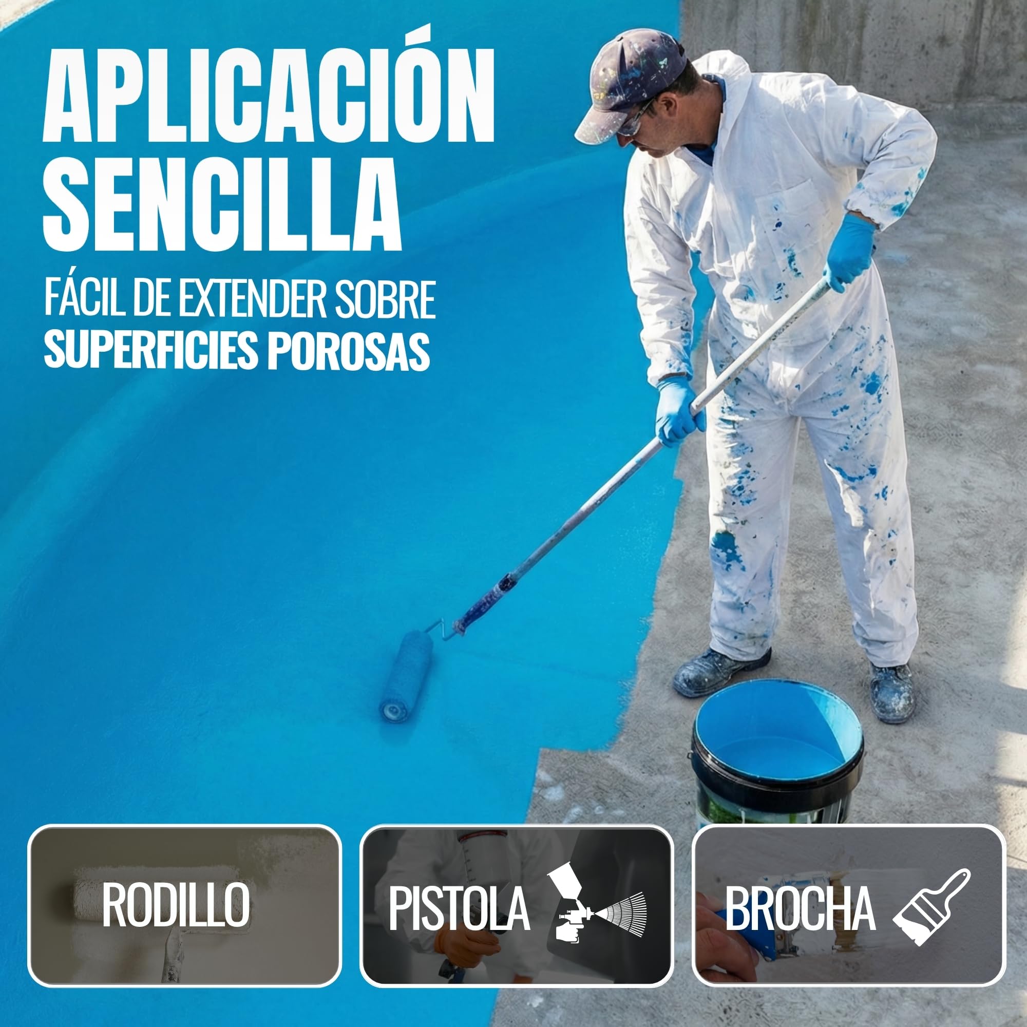 Pintura para Piscinas Al Agua Antialgas AZUL, 5 Litros Alta Resistencia Rayos UV Cemento, Hormigón Secado Rápido Aplicación Sencilla