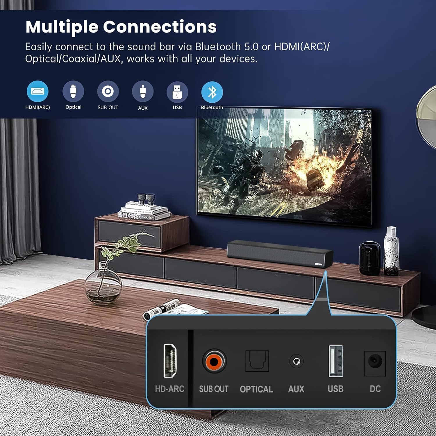 BESTSAN Sound Bar, 100Watt Soundbar For TV, Wred & Wreless Bluetooth