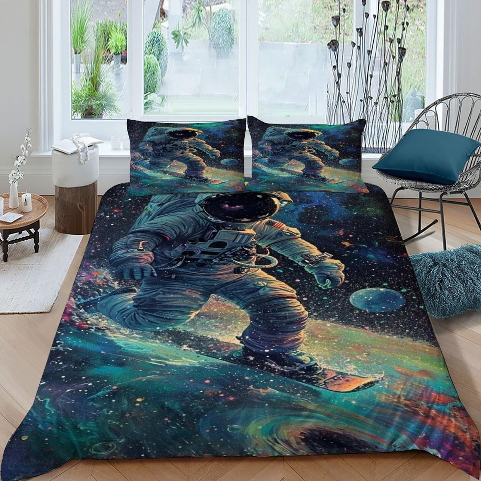 Housse de couette avec fermeture éclair motif espace pour un grand lit adulte