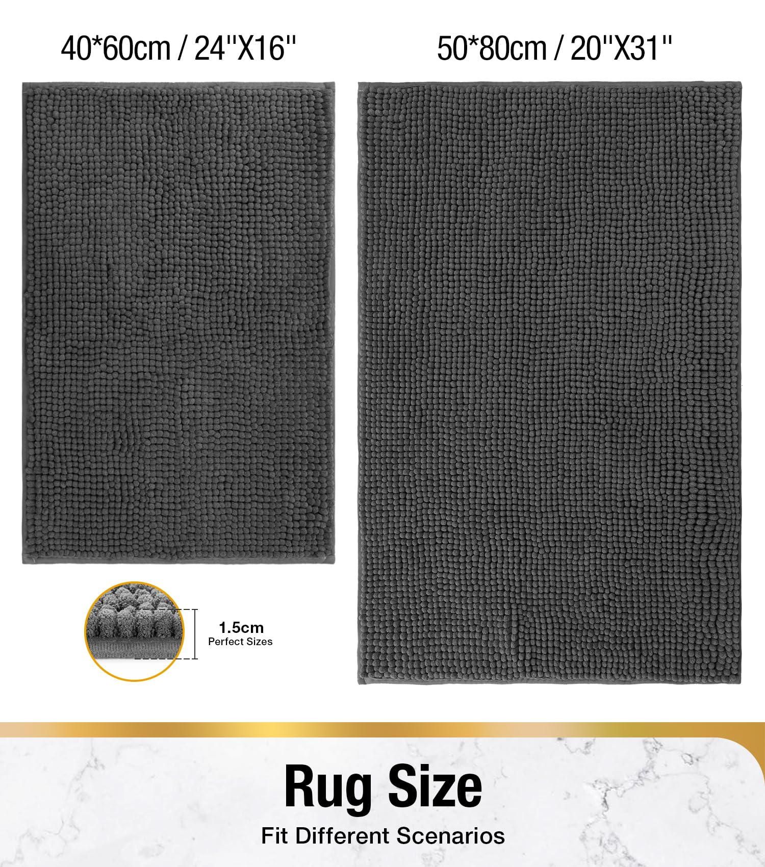 HITSLAM Chenille Bath Mat Non Slip Anti Mould, 60x40cm Ultra Soft Bathroom Mat - Image 2