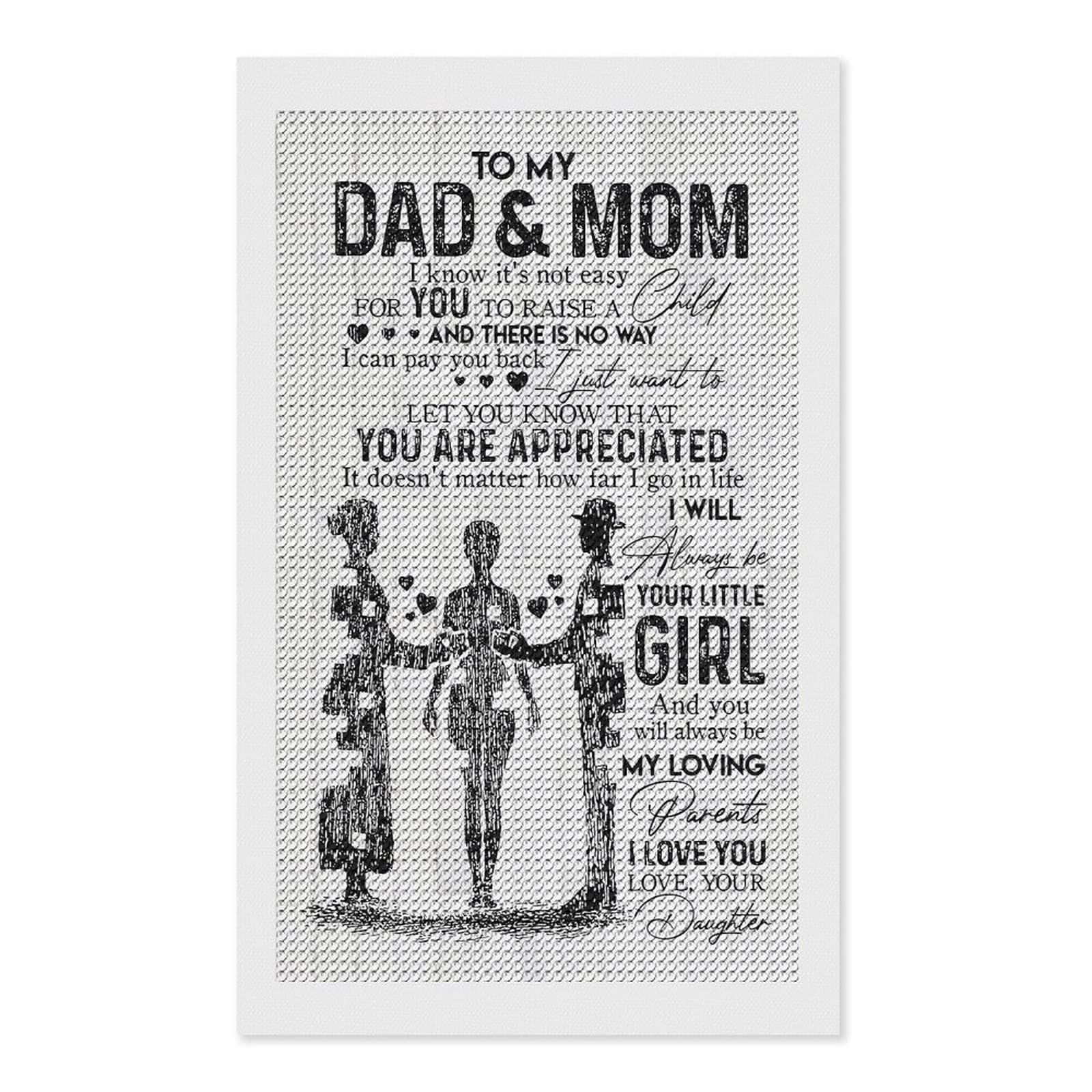 Junmoney to My Dad and Mom Diamond Art Canvas 12"x20", for Adults, Good for Quiet Evenings, Bedroom Decor, Festive Craft Gift, Easy to Enjoy