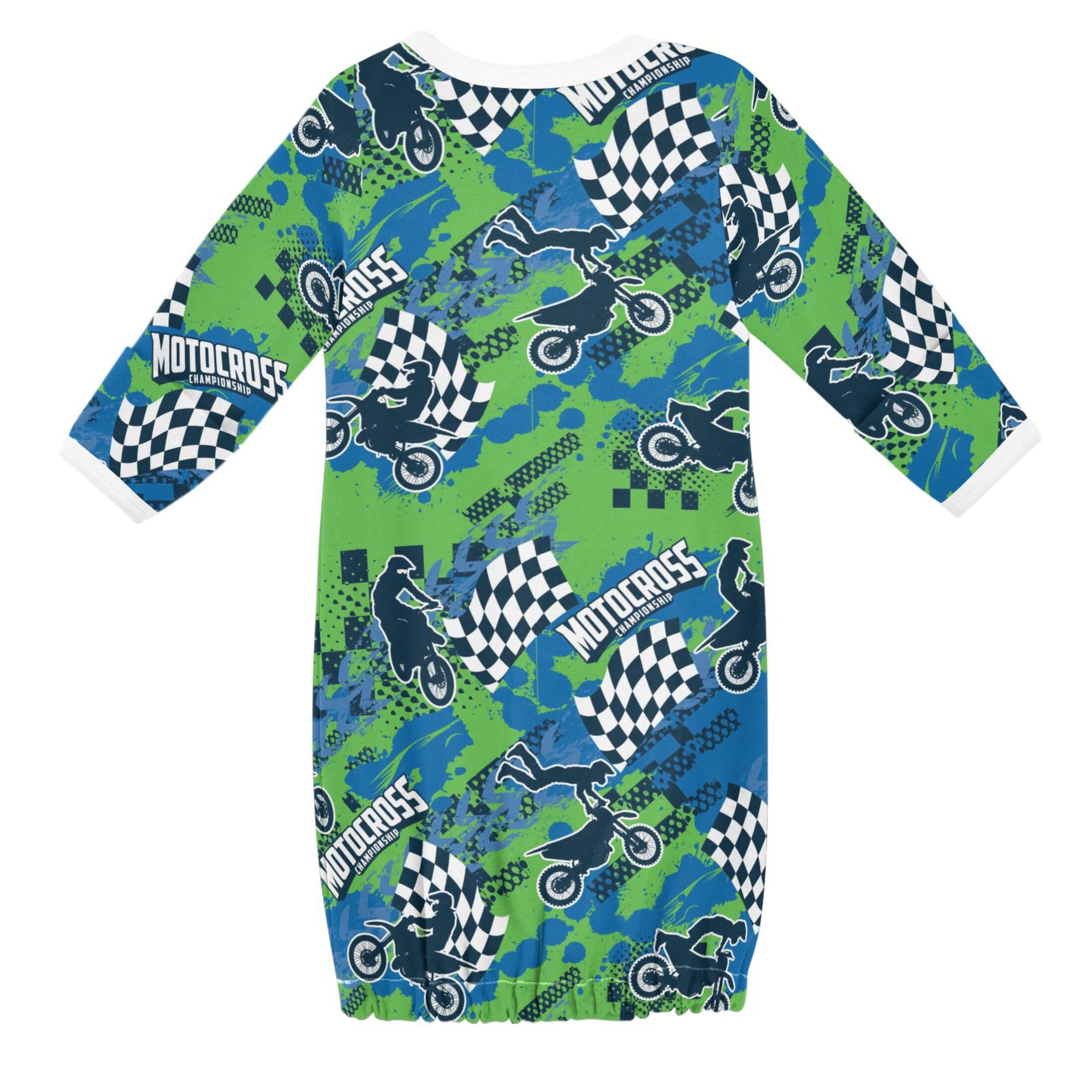 Vozoza Motocross Sport Green Blue Baby Boy Girl Sleepsuit Cotton Sleeper Gown Newborn Pajamas Nightgowns Infant Clothes, 6-12 Months, 1-Pack