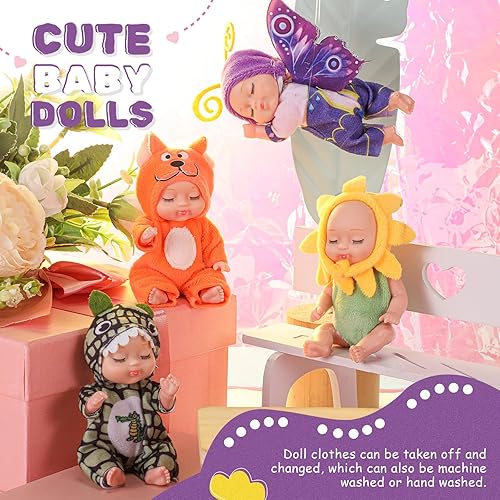 Miniatura 10 de Hanaive Juego de 4 muñecas de bebé recién nacidas de 4 pulgadas realistas y realistas ropa de animales para niñas niños pequeños y niños a partir de