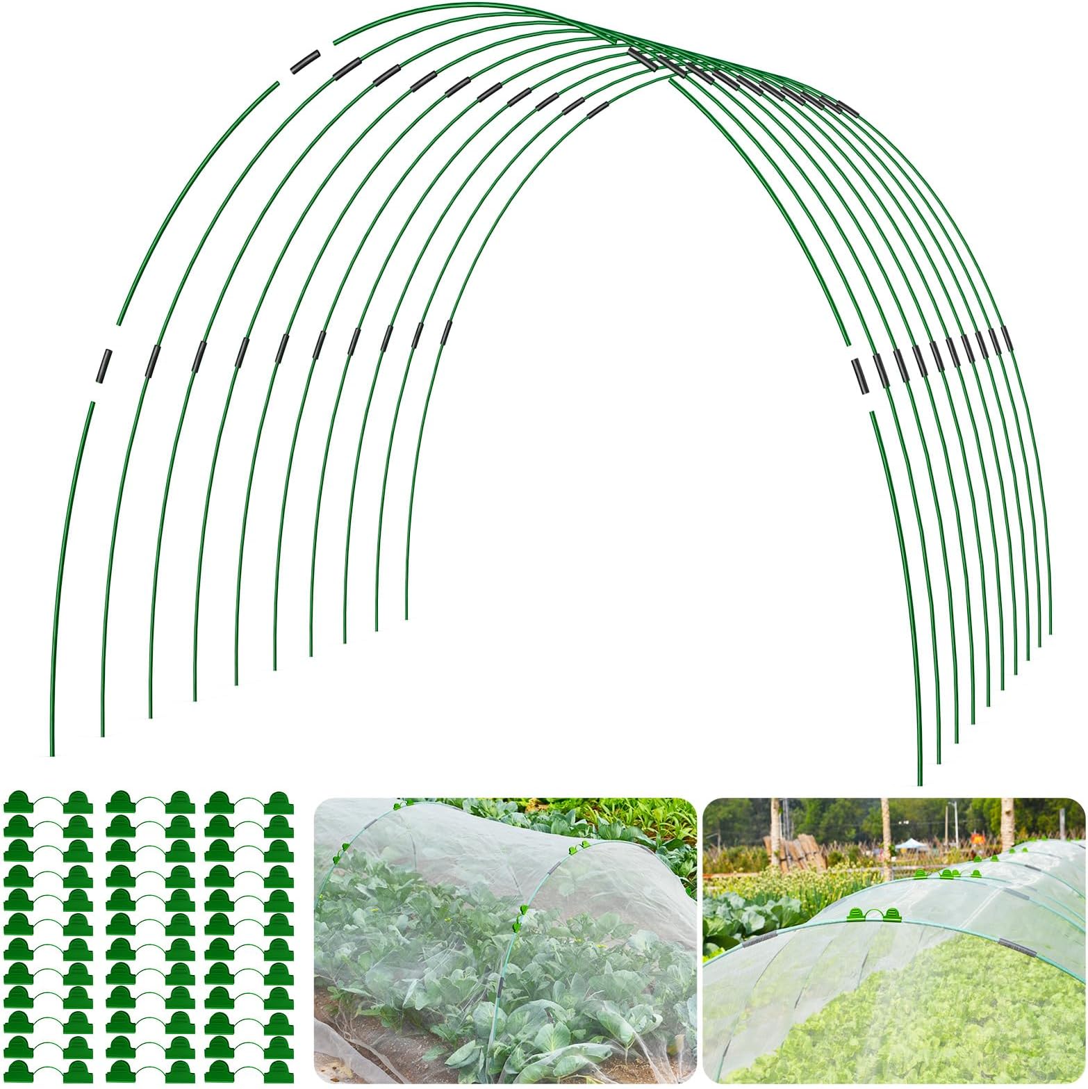 NovDeco Garden Hoops, 12 Sets of 7ft Long Greenhouse Hoops Grow Tunnel, Rust-Free Support Hoops Frame Support for Raised Bed, Garden Stakes, Garden Fabric, Garden Mesh Netting, 50pcs