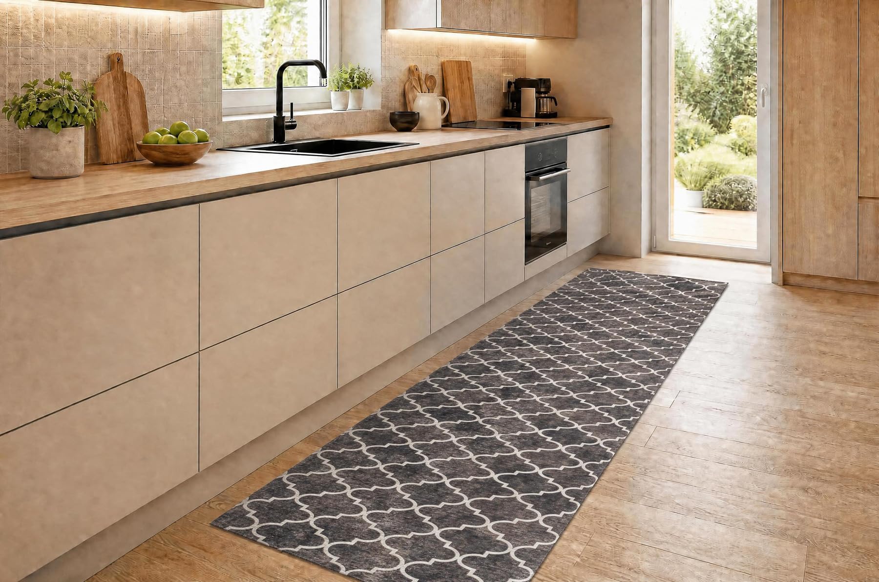 Antypoślizgowy chodnik Lotus Clover 60923 koniczyna, melanżowy brązowy do prania 60 cm 60 x 270 cm brązowy