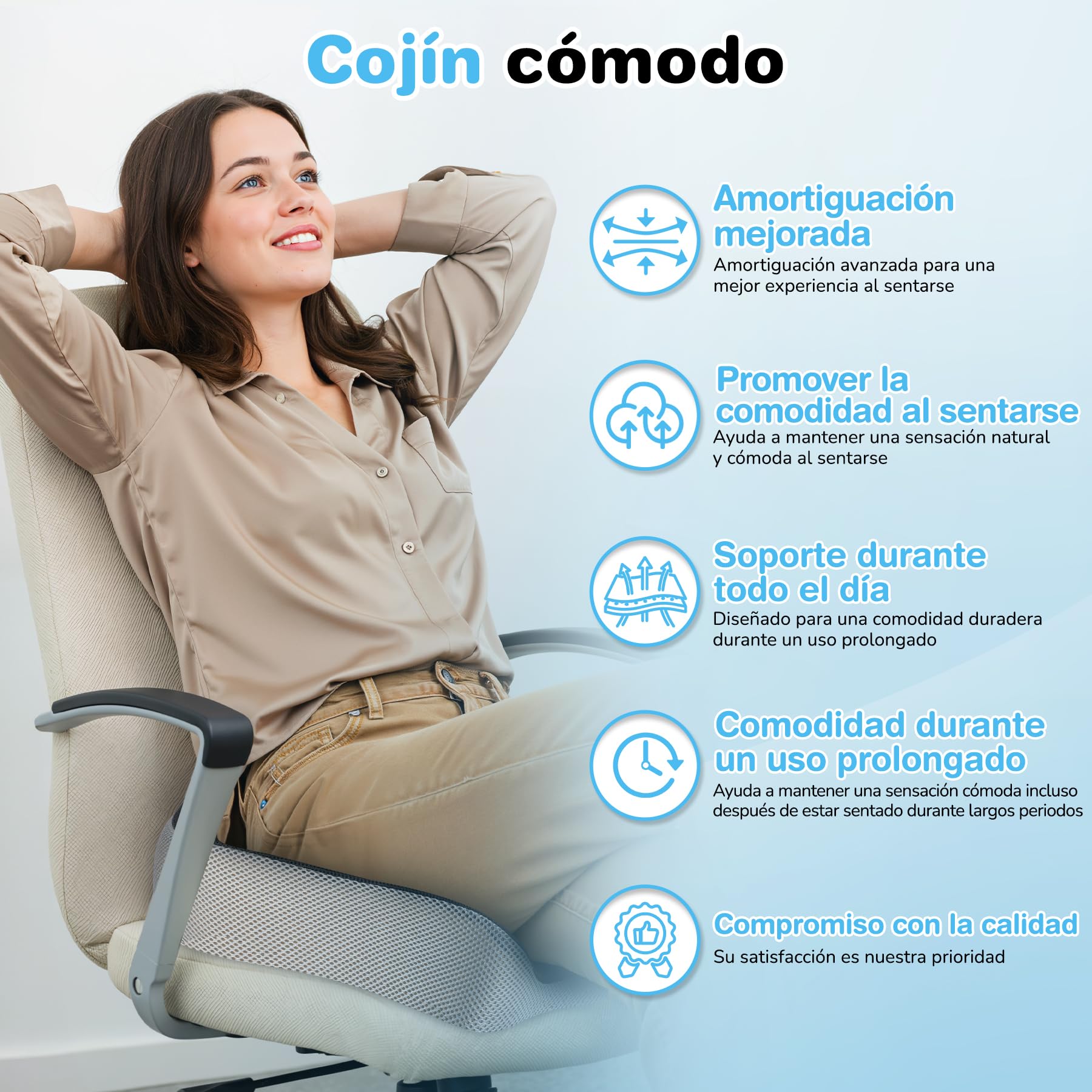 POOTACK Cojín Silla Oficina - Cojín de Memoria Portátil para Silla Oficina, Cojín Asiento Coche Conductor, Sillas Gaming y Silla de Ruedas