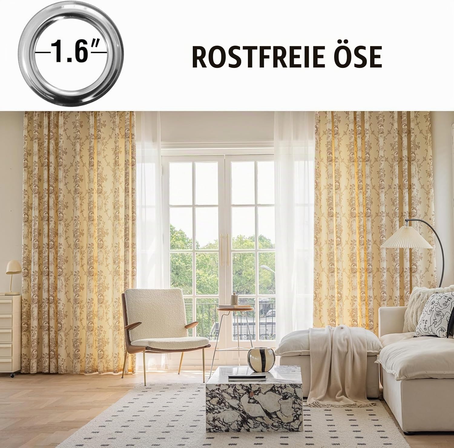 SUOUO Vintage Kaffee Toile Blumen Vorhänge H225 x B140 cm 2er-Set | lichtdurchlässig, gemustert mit Vintage-Blumen, Landhaus-Dekor, Ösen-Gardinen für Wohnzimmer, Schlafzimmer, Esszimmer