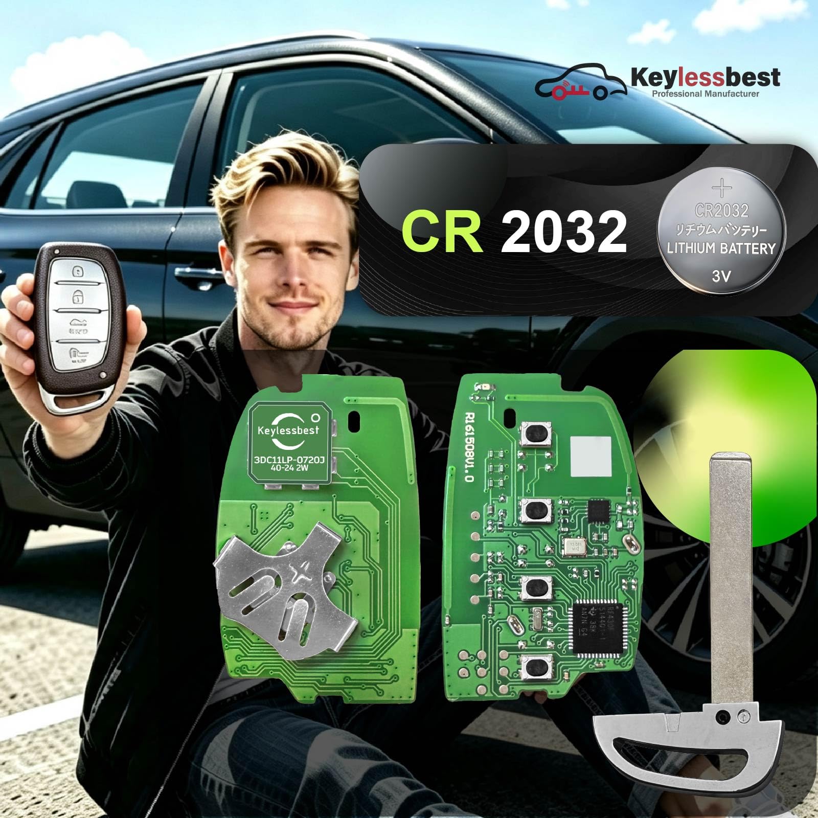 2 Keylessbest - Telecomando di ricambio per Hyundai Tucson 2019 2020 2021 TQ8-FOB-4F11 4 pulsanti 434 MHz