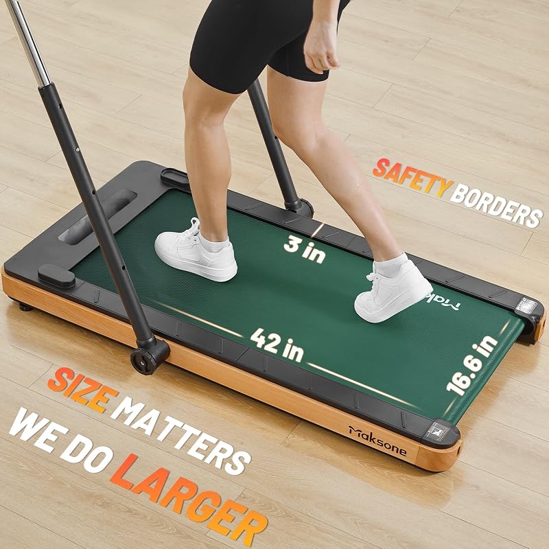 Maksone Folding Wooden Treadmill 4D Adjustable Handlebars Extra Wide 42'' and Long Running Deck,Capacity Heavy Duty Desk Treadmill,Quiet 55dB for Home Gym image 3