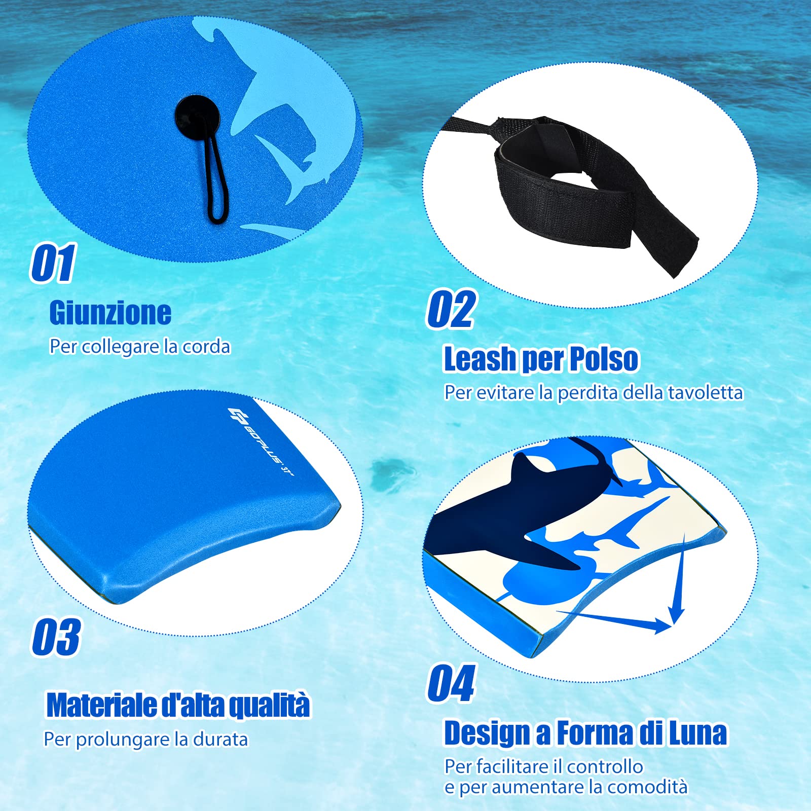 COSTWAY Tavola da Surf 33"/37"/41", Tavola Surf Bambini e Adulti in XPE, EPS e HDPE, Tavoletta Mare con Leash per Polso, Portata 85 kg