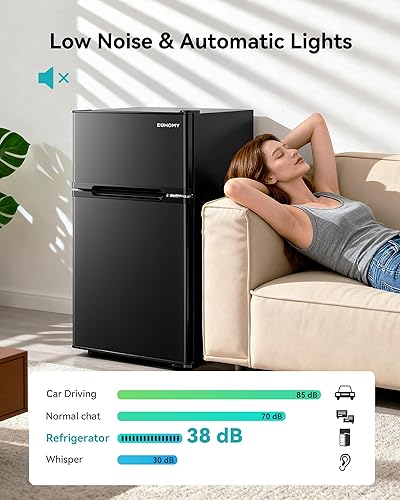 Miniatura 6 de EUHOMY Refrigerador de 3.2 pies cúbicos con congelador, refrigerador de 2 puertas, termostato ajustable, gran capacidad, refrigerador para