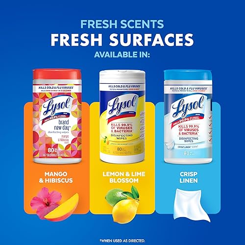 Miniatura 8 de Lysol Toallitas desinfectantes, toallitas de limpieza antibacterianas multisuperficie, para desinfectar y limpiar, flor de limón y limón, 80