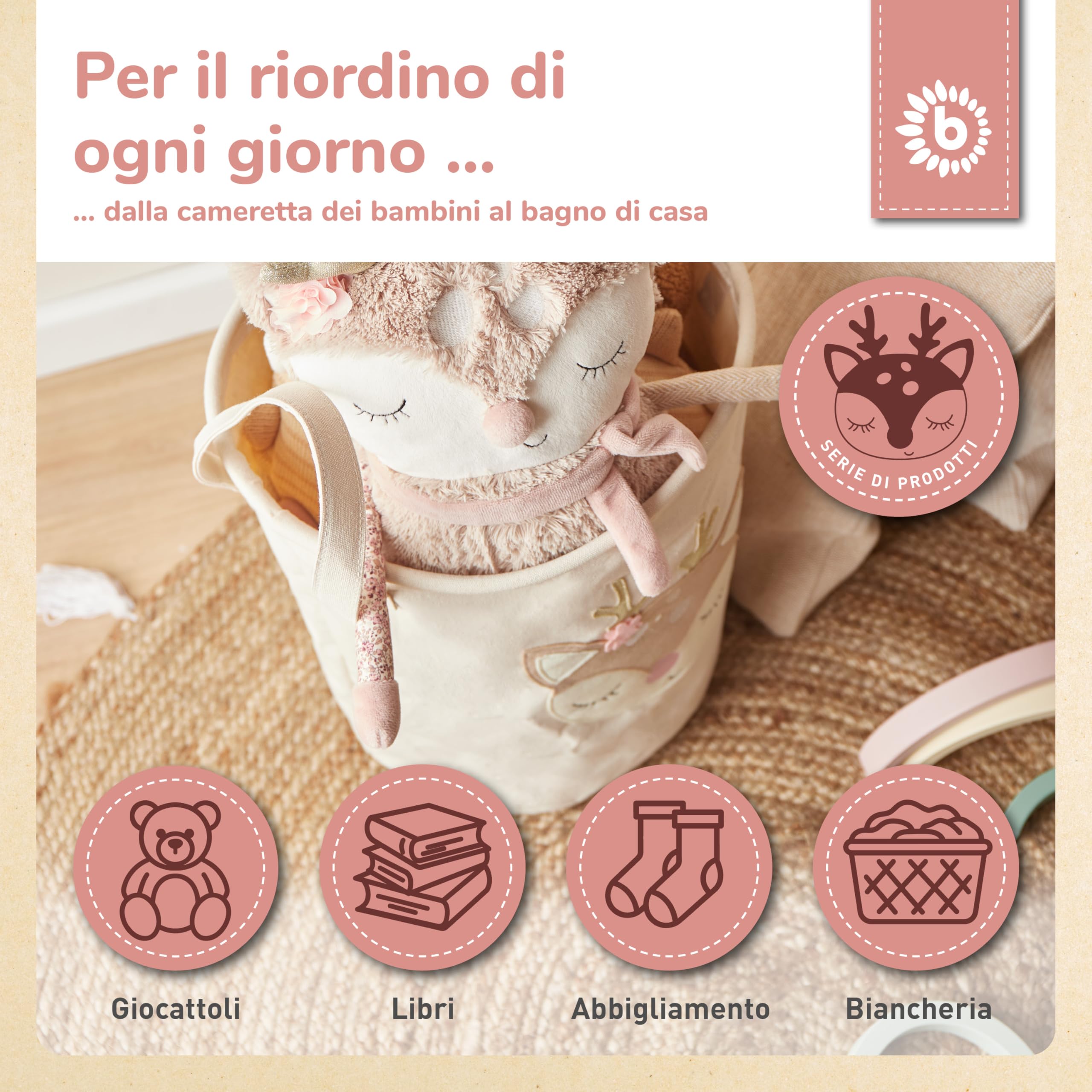 Bieco Cesto Grande in Cotone e Idrorepellente per Bambino Portabiancheria e Giochi