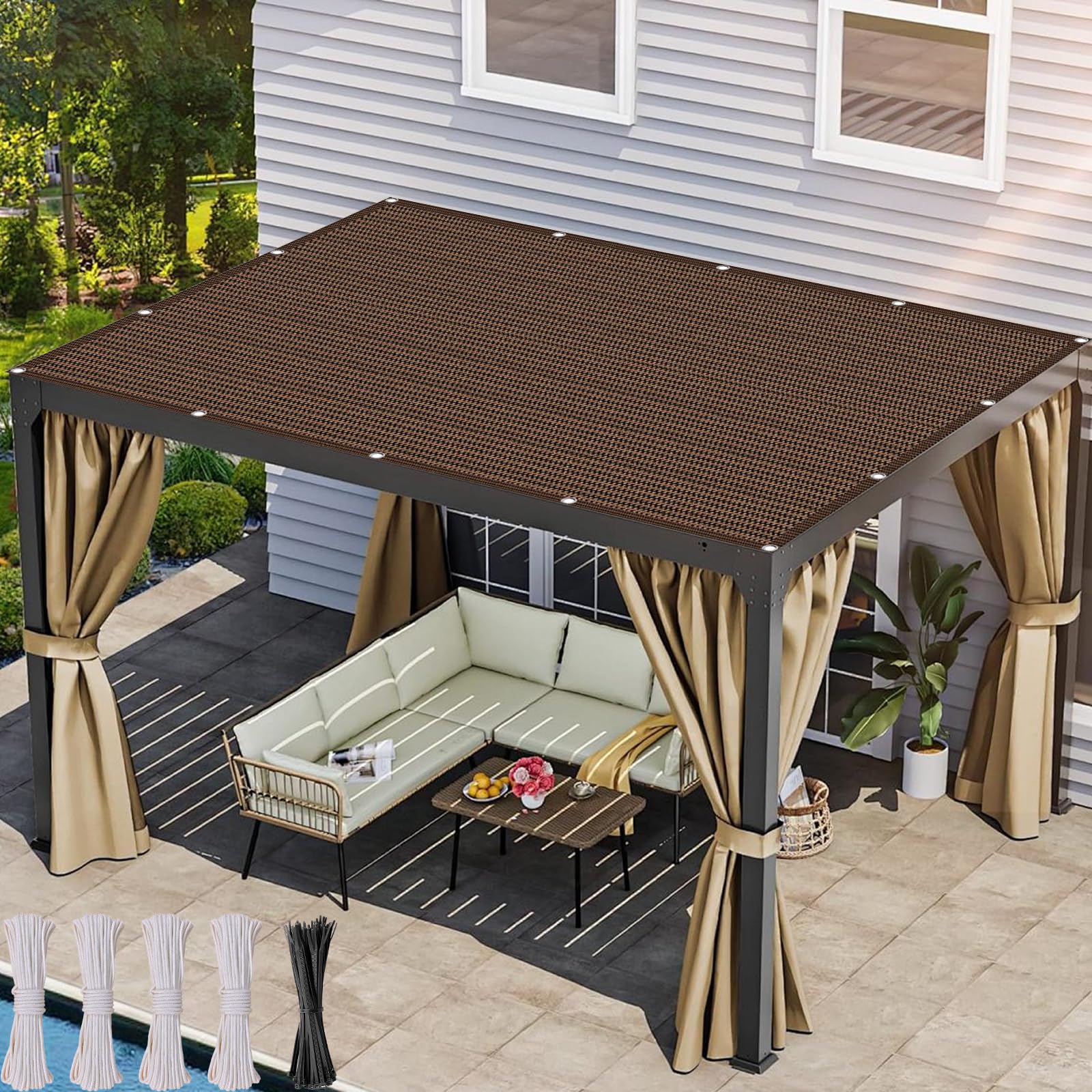 Filet d'ombrage 130x420 cm anti-UV pour pergola et jardin ombragé