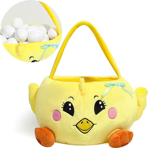 Miniatura 1 de JOYIN Cesta grande de pollo de Pascua de felpa, cesta de pollo 3D esponjosa con asas para bebés niñas y niños, caza de huevos de Pascua, suministros
