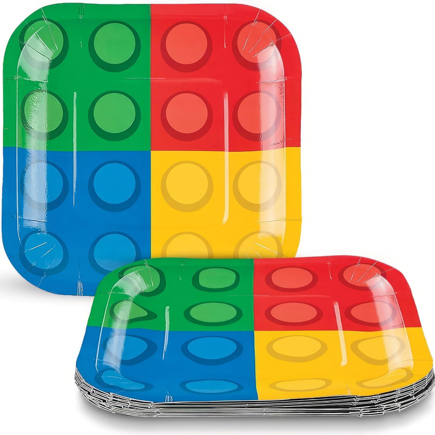 Fun Express Building Block Square Dessert Plates - Ideal for Birthday Party Supplies & Celebrations - Block Party Plates - (8 Count)