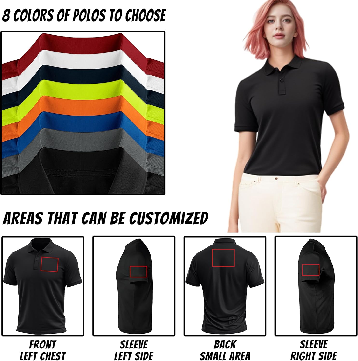 Custom Polo Shirts for Men Design Your Own Golf Jersey Personalized Print/Embroidered Text - Image 4