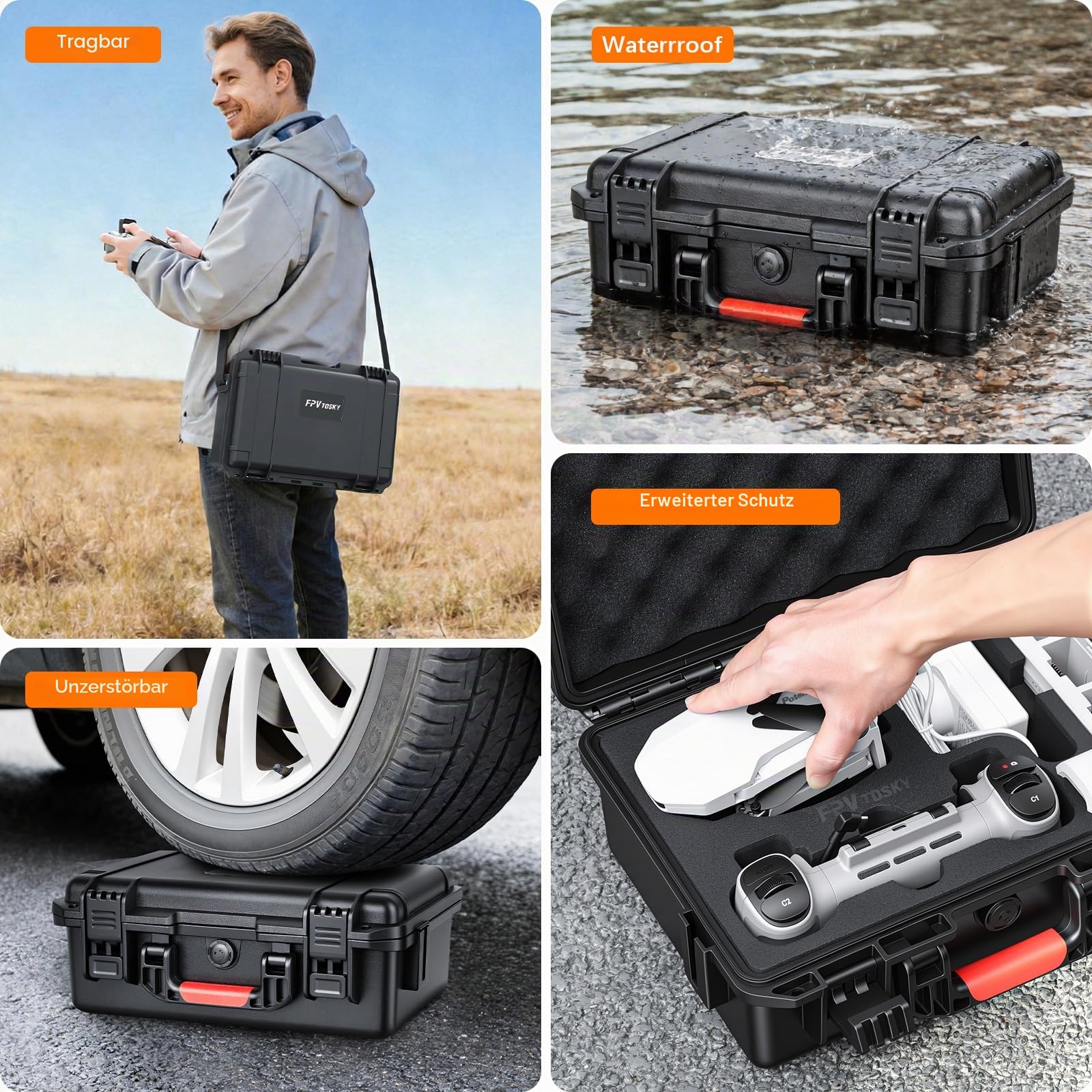 FPVtosky Hartschalenkoffer für Potensic Atom 2 / Atom Drohne, Aufbewahrungstasche für Atom/Atom 2/SE/3-Axis Fernbedienung, Batterien, Ladegerät und Zubehör (nur Koffer)