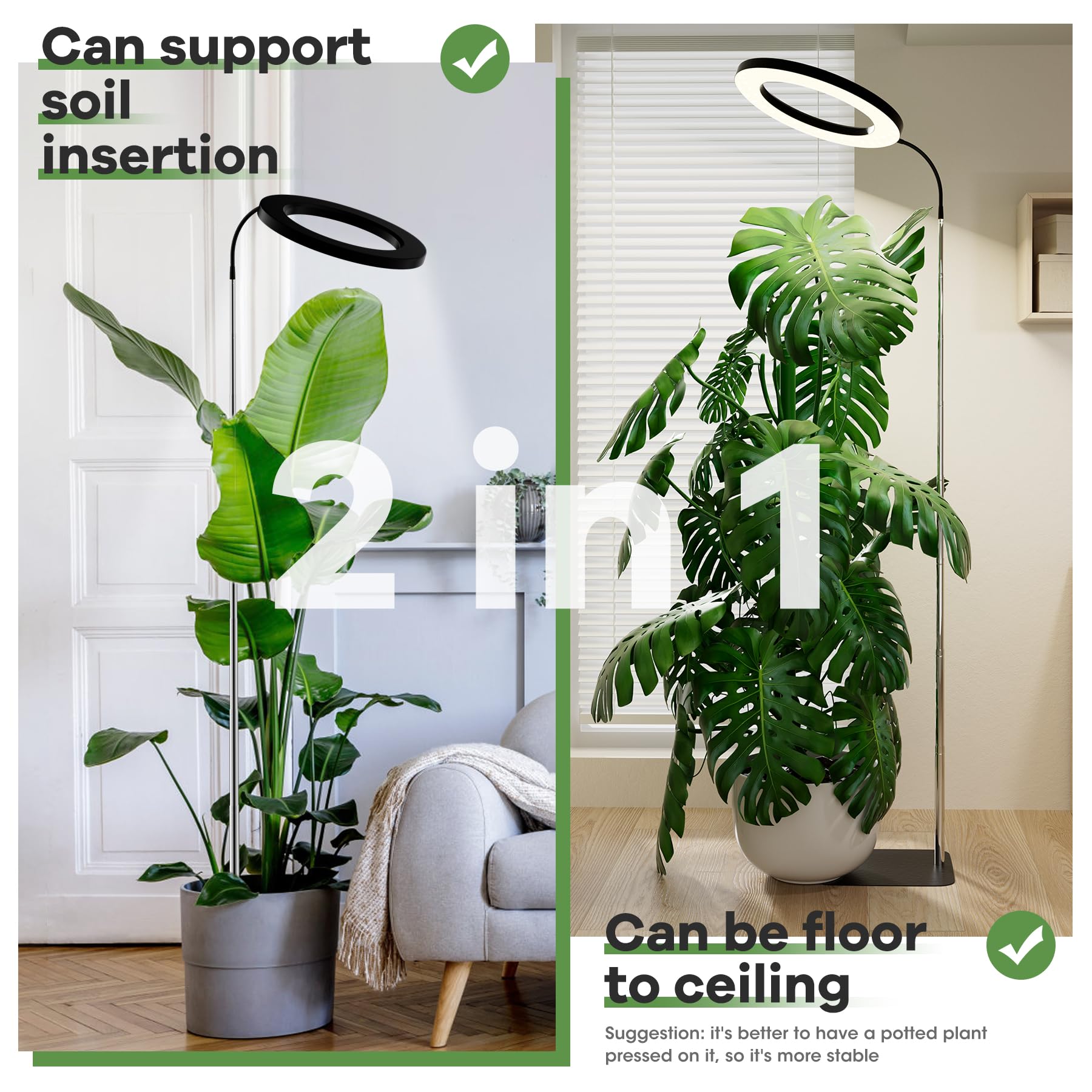 Lampe pour plantes à spectre complet 160 LED 5V4A, Grow Light avec tuyau flexible 360°, prise européenne, minuterie 3/9/12H, tige télescopique 11.8-59 pouces