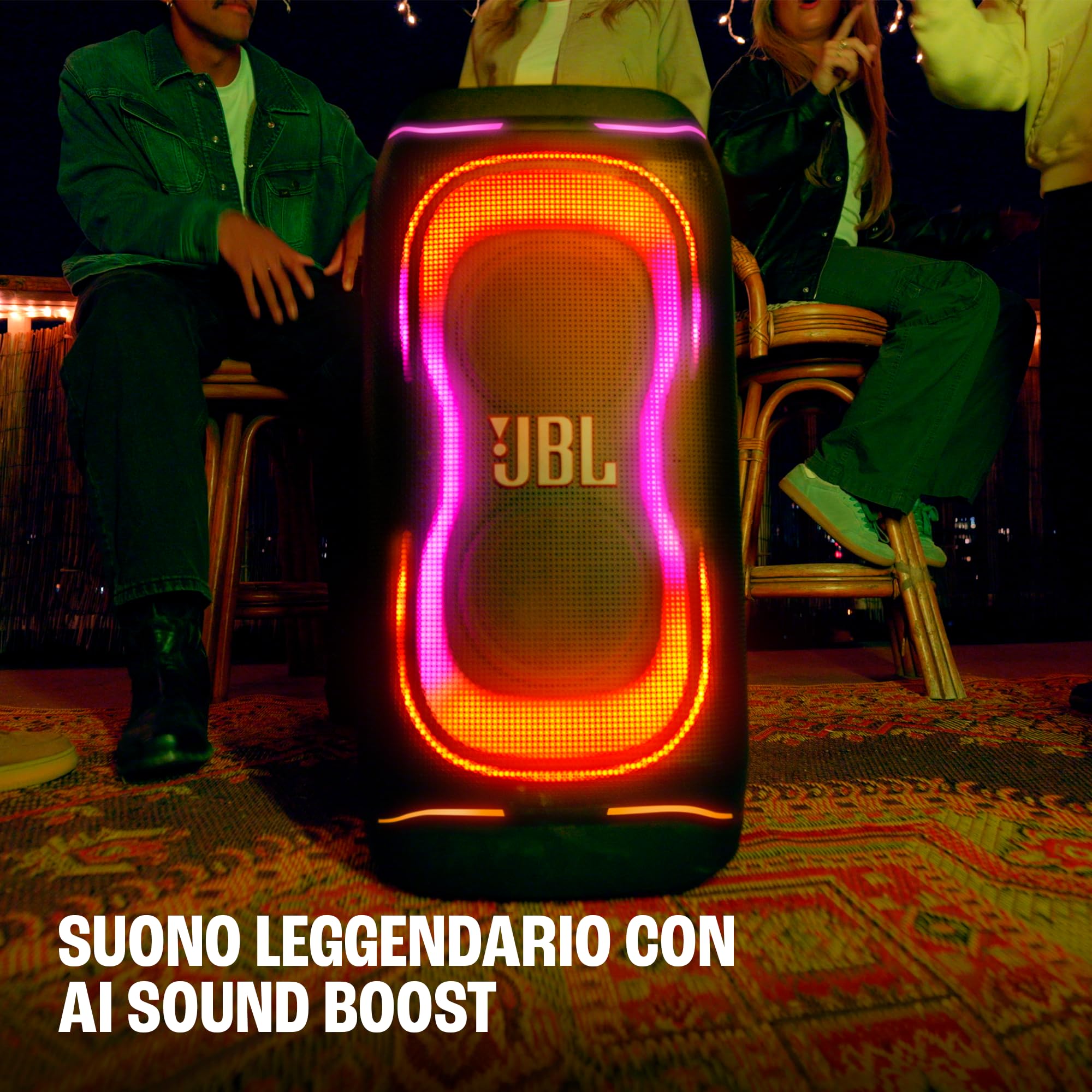JBL PartyBox 330 Speaker Bluetooth Portatile, Nero | Suono JBL, Spettacolo di Luci Dinamico, AI Sound Boost, Manico Telescopico, IPX4 Resistente agli Schizzi, 18 Ore di Autonomia