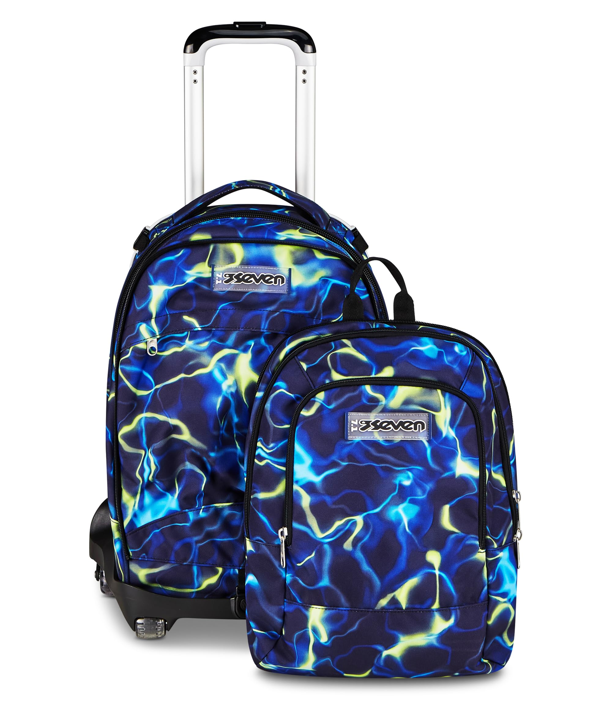 Seven Trolley Scuola Jack 8 Ruote Detach ELECTICVIBE BOY, Blu, 43 L, Scomponibile, Zainetto staccabile, 4 in 1, Cross-over System, Tasche multifunzione, Scuola elementare e media, Bambino, Ragazzo