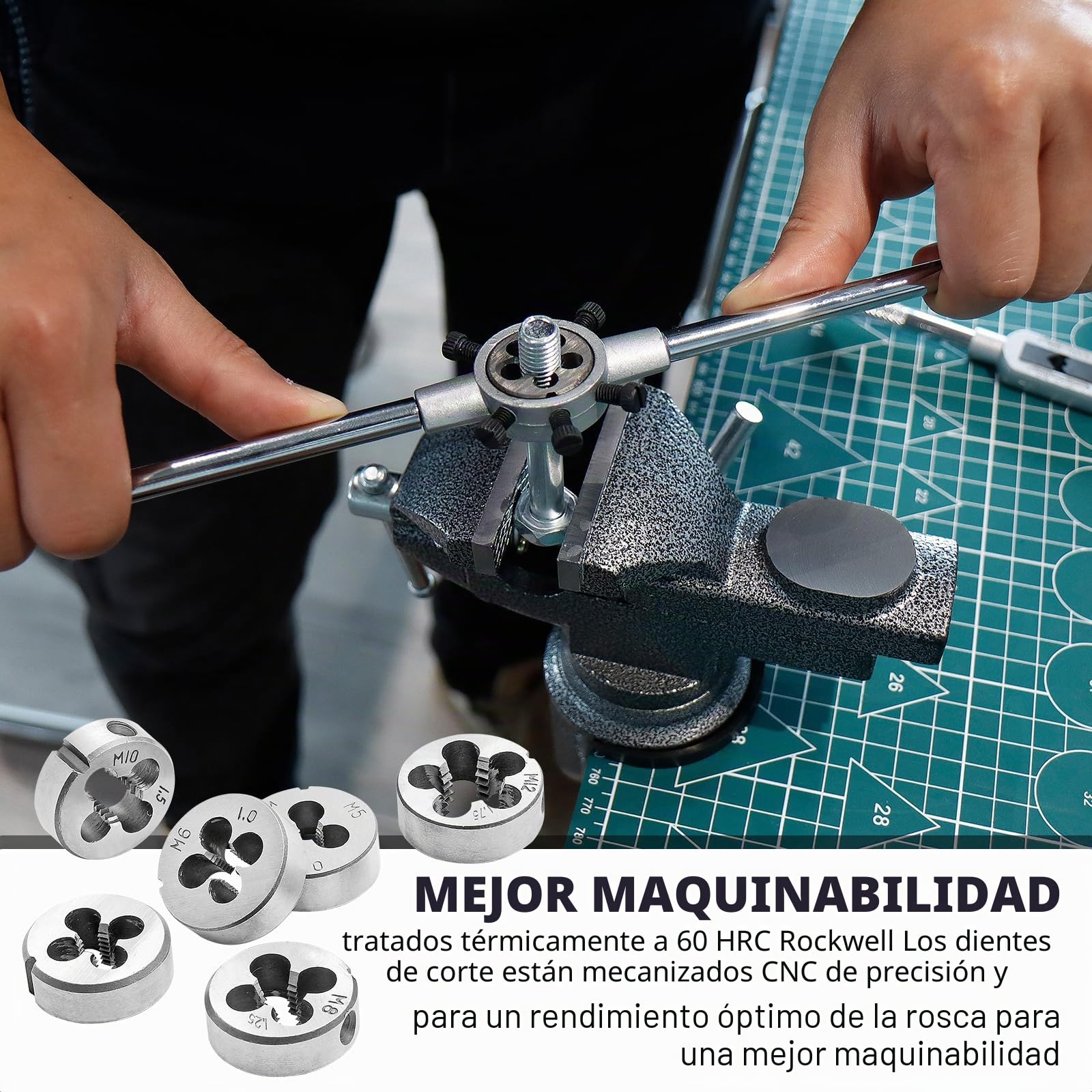 CCLIFE 32 piezas Juego de Machos y Terrajas M3-M12, Juego de herramientas para roscar cortar tuercas y machos de aterrajar