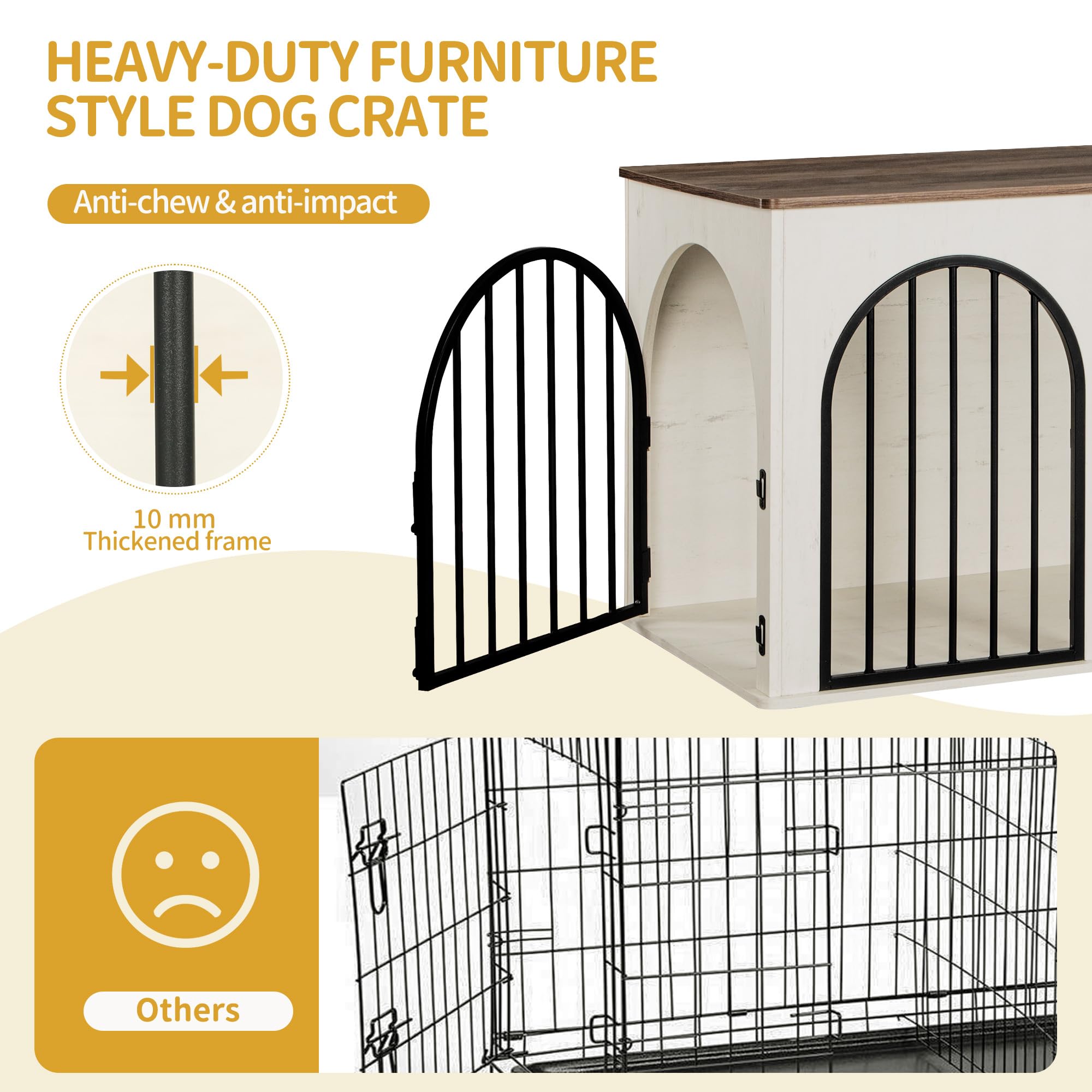 Hzuaneri Hundekäfig Möbel, 100cm Hundebox für Zuhause, 3 Türen, Bogentür, Moderne Hundebox Indoor für Hunde, Beistelltisch, Hundekäfig Hochbelastbar, 100 x 60 x 63 cm, Weiß Braun DFC84114B