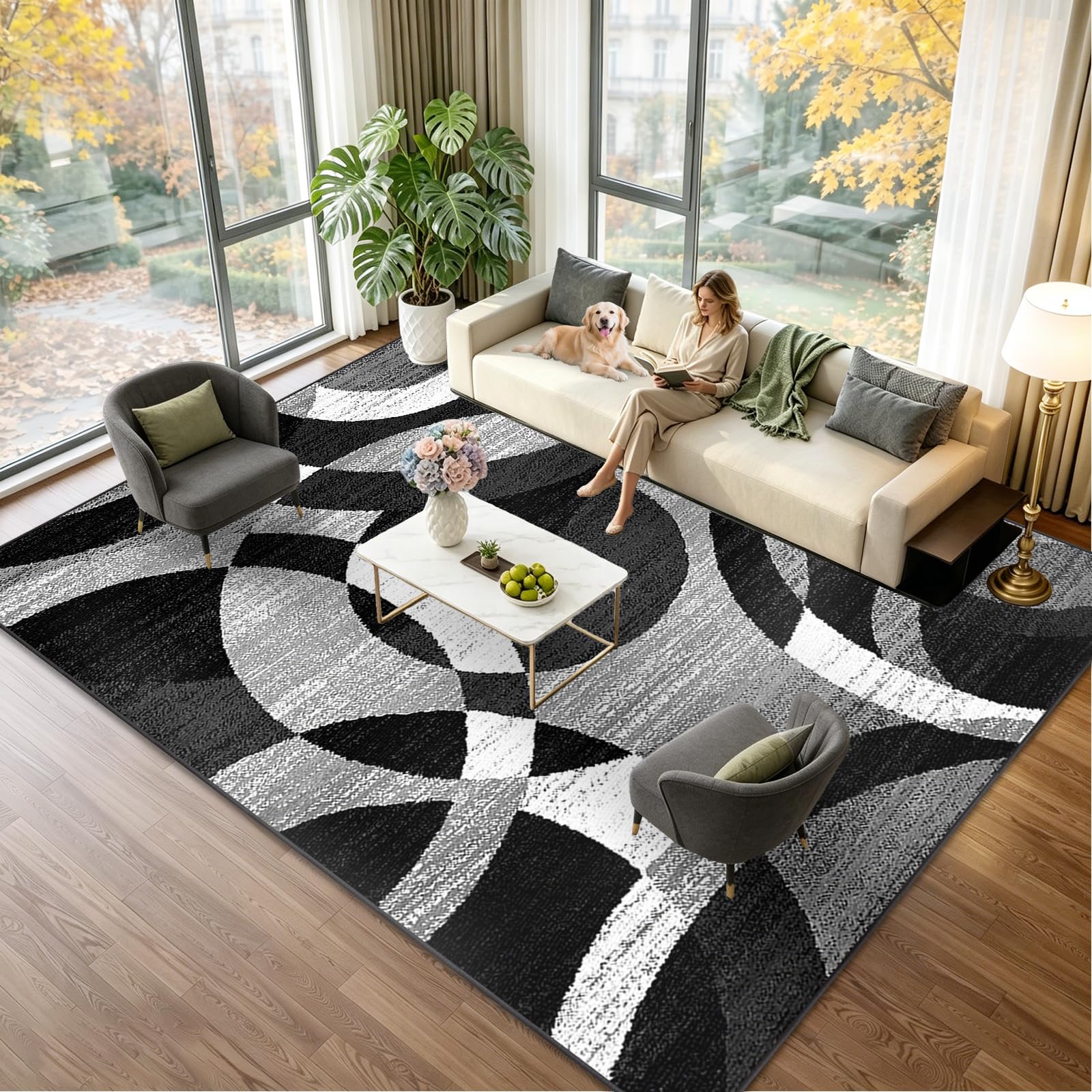 Tapis Oriental Vintage 200 x 280cm Grand Tapis de Salon Résistant avec Envers Antidérapant