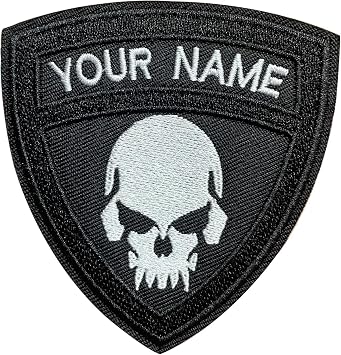 Tactical Morale Patch 2PCS,Customizable Name Patches with Hook Fastener,Personalized Tactical Morale Embroidered Name Tapes,Military Patch for Caps Bags Vests Military Uniforms Skull Patch 1