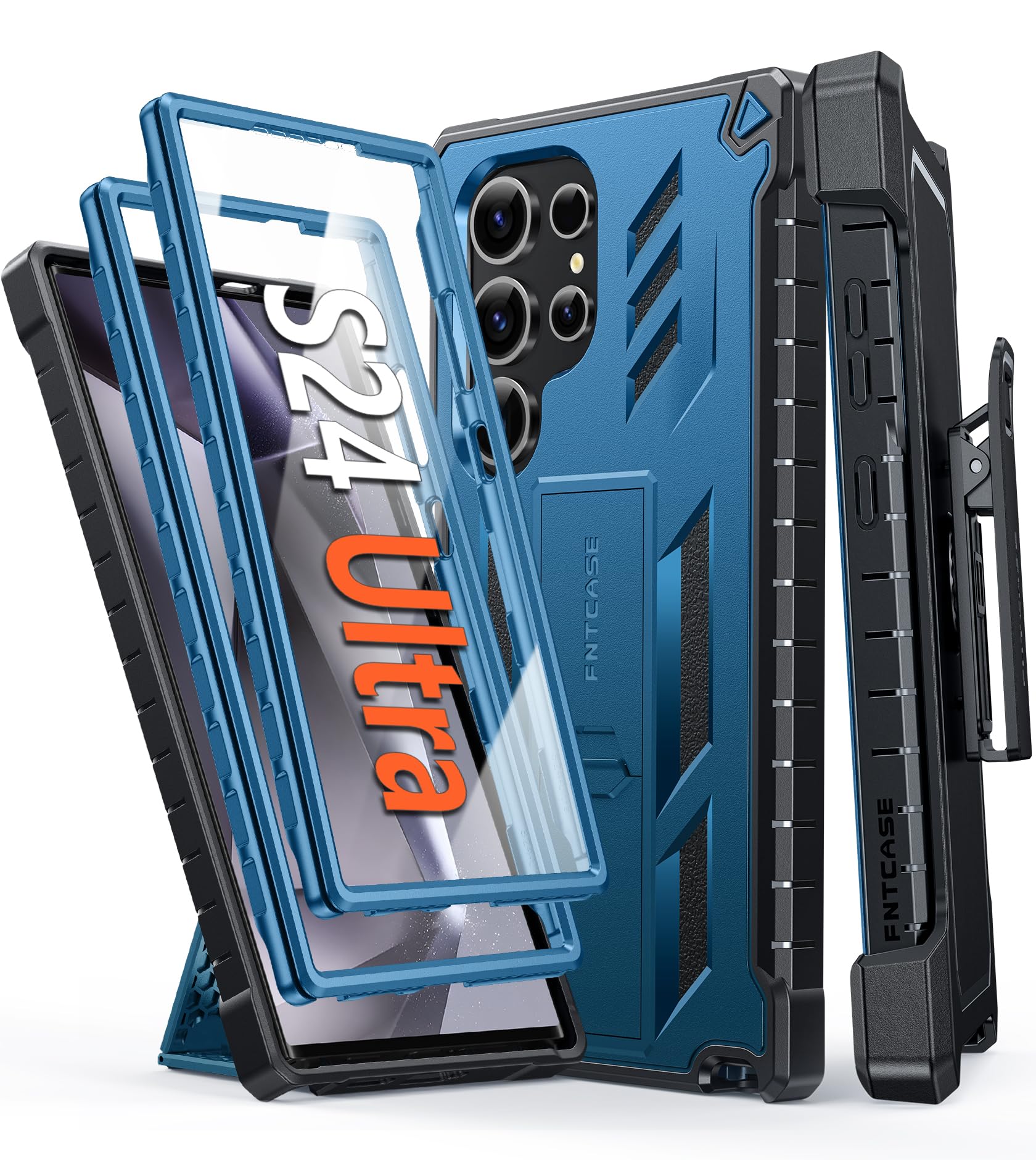 FNTCASE for Samsung Galaxy S24-Ultra Case: Military Shockproof Protective Phone Cover with Belt-Clip Holster & Kickstand, Heavy Duty Drop Proof Protection Durable Rugged Cases for S24Ultra 5G