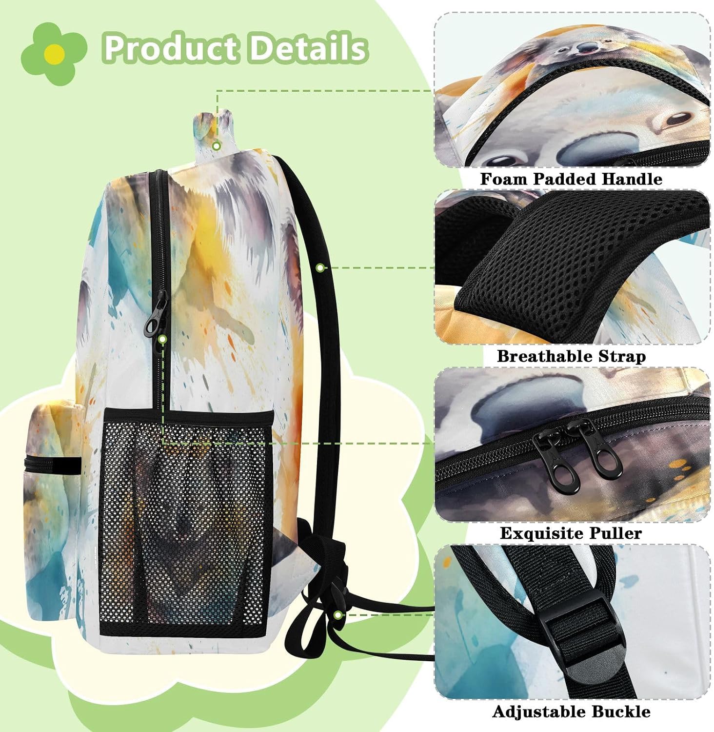 ALAZA Watercolor Koala Colorful Medium Backpacks Travel Laptop Daypack School Bags for Teens Men Women image 4