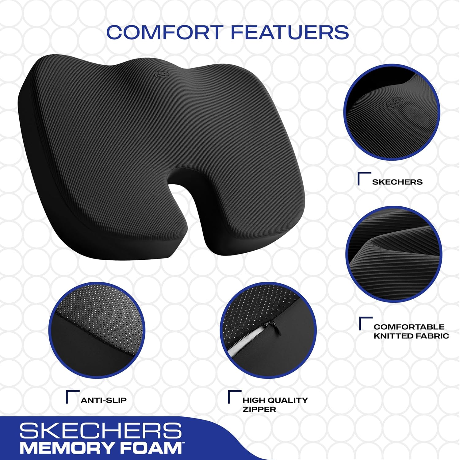 Skechers Memory Foam Lumbar Pillow and Seat Cushion,Lumbar Support Pillow for Office, Chair Lower Back Pain Relief Lumbar Pillow, Ergonomic Back Support Pillow for Office Chair, Car,Travel,Black