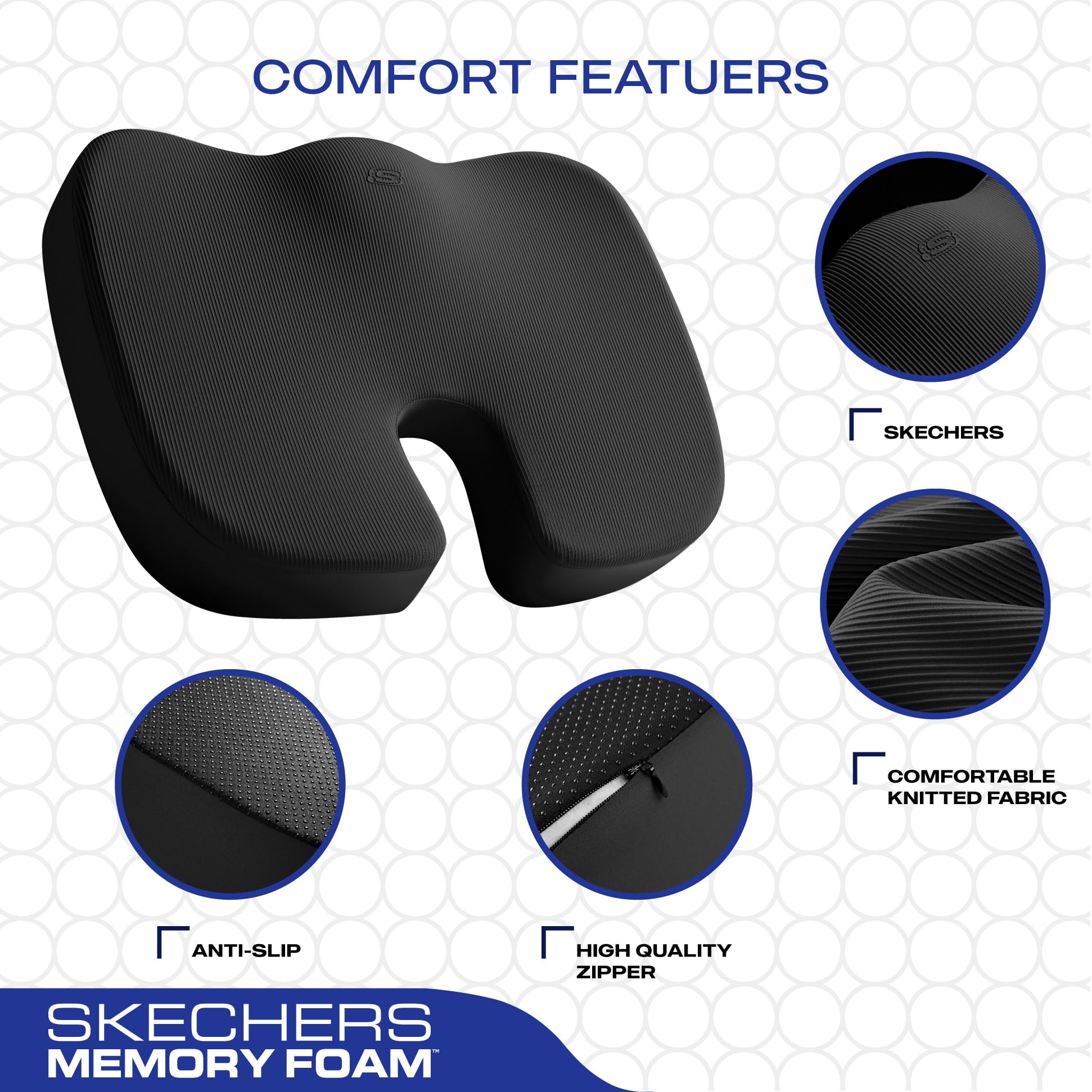 Skechers Cojín de asiento de espuma viscoelástica, cojín de silla de oficina para aliviar el dolor de coxis, almohada para silla de oficina, cojín de asiento de coche, escritorio de computadora,