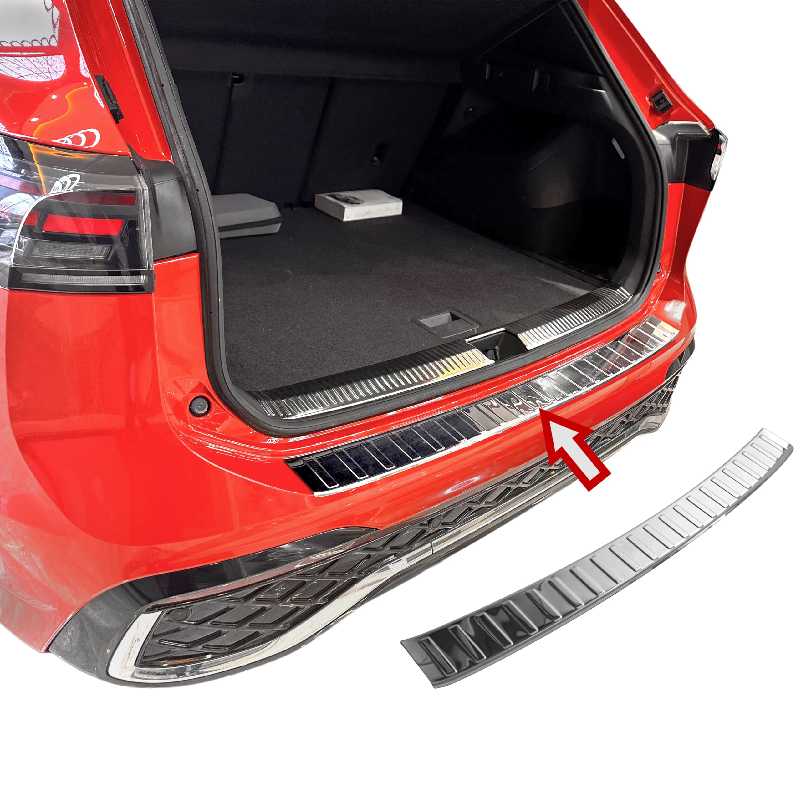 RECAMBO Ladekantenschutz Edelstahl Chrom passend für VW Tiguan III CT1 BJ ab 2024 - Kratzschutz, passgenaue Kontur, rostfreier Edelstahl, klebebandbasiert, schnelle Montage