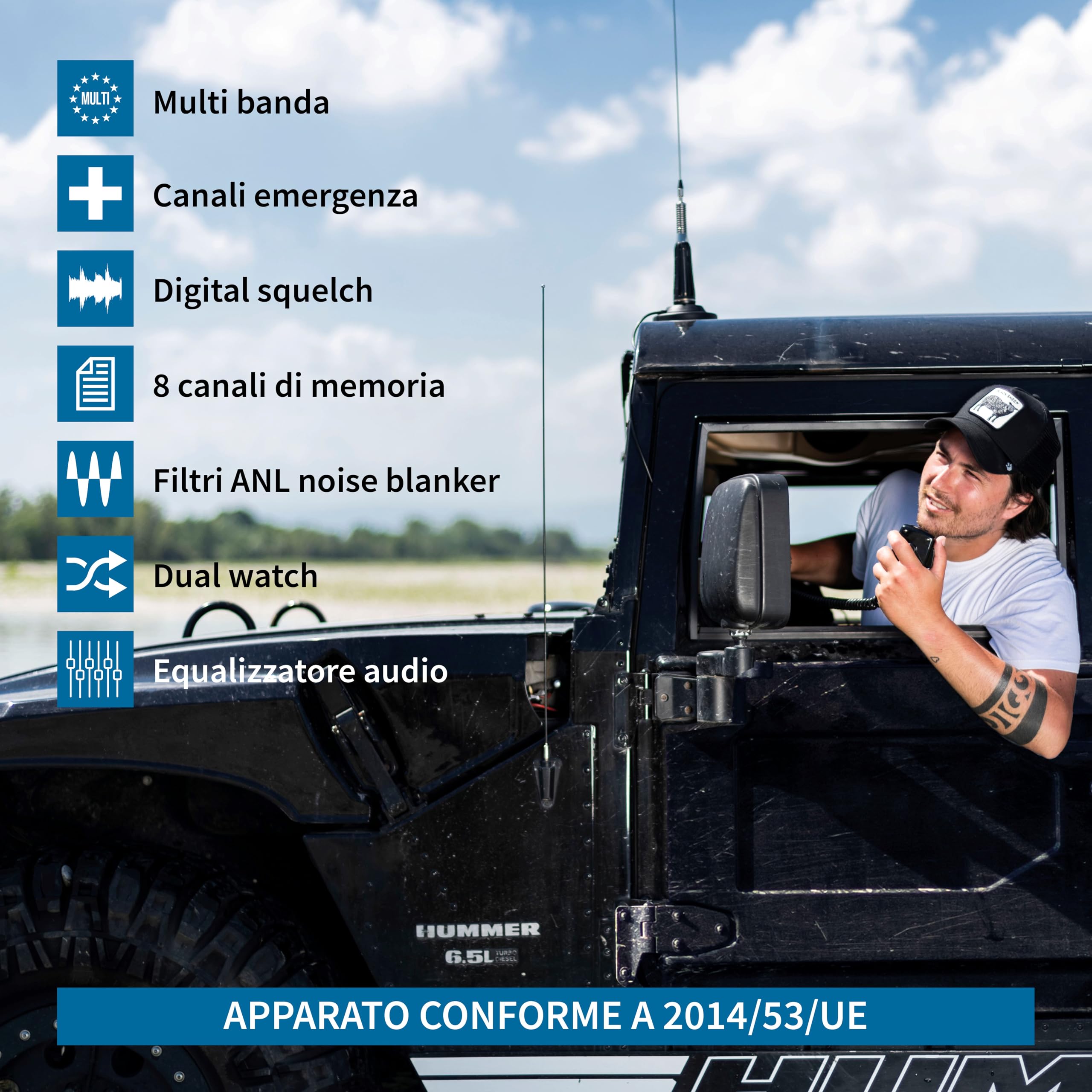 Midland - Radio CB Ricetrasmittente Portatile Senza Licenza M-30, Ricetrasmittenti Professionali Multibanda AM/FM Compatibile 12V/24V, Display TFT a Colori, Squelch Digitale, Noise Blanker, Dual Watch