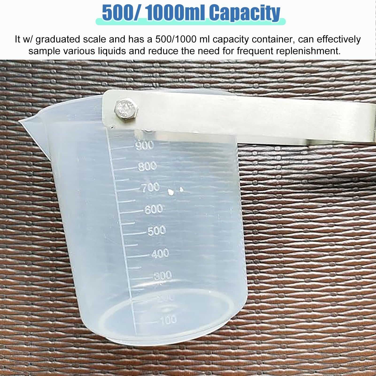 Liquid Sampler Dipper w/Graduated Scale & Plastic Cup, 500/ 1000ml Pendulum Beaker Sampler Ladle for Sewage, Vertical Swing Sampler Extra Long(1000ml,1.2-5m/3.9-16.4ft)