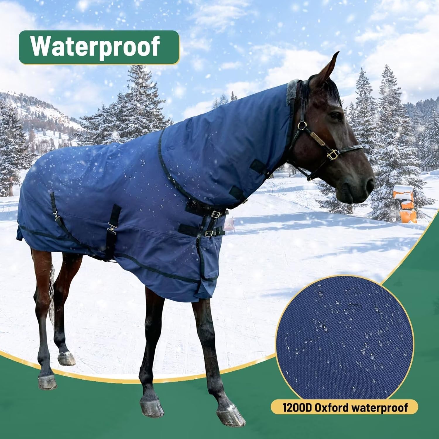 Waterproof Horse Turnout Blanket Horse Winter Blanket Medium Weight Horse Blanket with Detachable Neck Cover Size 78 Navy Blue