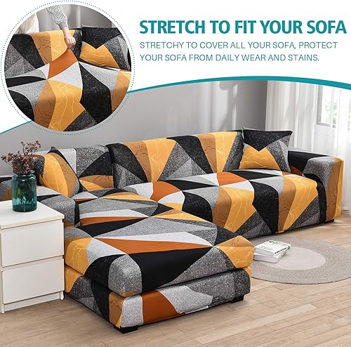 Miniatura 4 de MIFXIN Funda de sofá seccional de 2 piezas elásticas de 3 asientos en forma de L, fundas elásticas impresas para sofá seccional, protector de