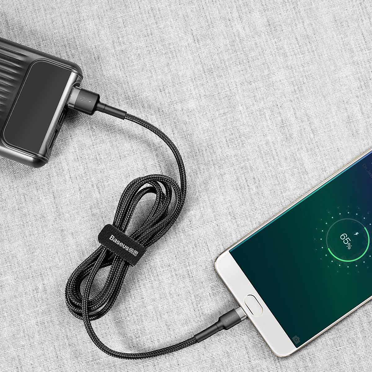 Baseus Cafule Serisi, Şarj & Data Aktarım Kablosu, Gri - Siyah, 1 m, 2.4 A, USB Type A & Micro USB