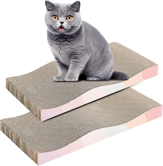 MEETOZ Scratching Board for Indoor Cats With Catnip, Premium Scratch Textures Design, Double-Sided Usability Cardboard Scratcher (2pcs)