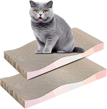 MEETOZ Scratching Board for Indoor Cats With Catnip, Premium Scratch Textures Design, Double-Sided Usability Cardboard Scratcher (2pcs)