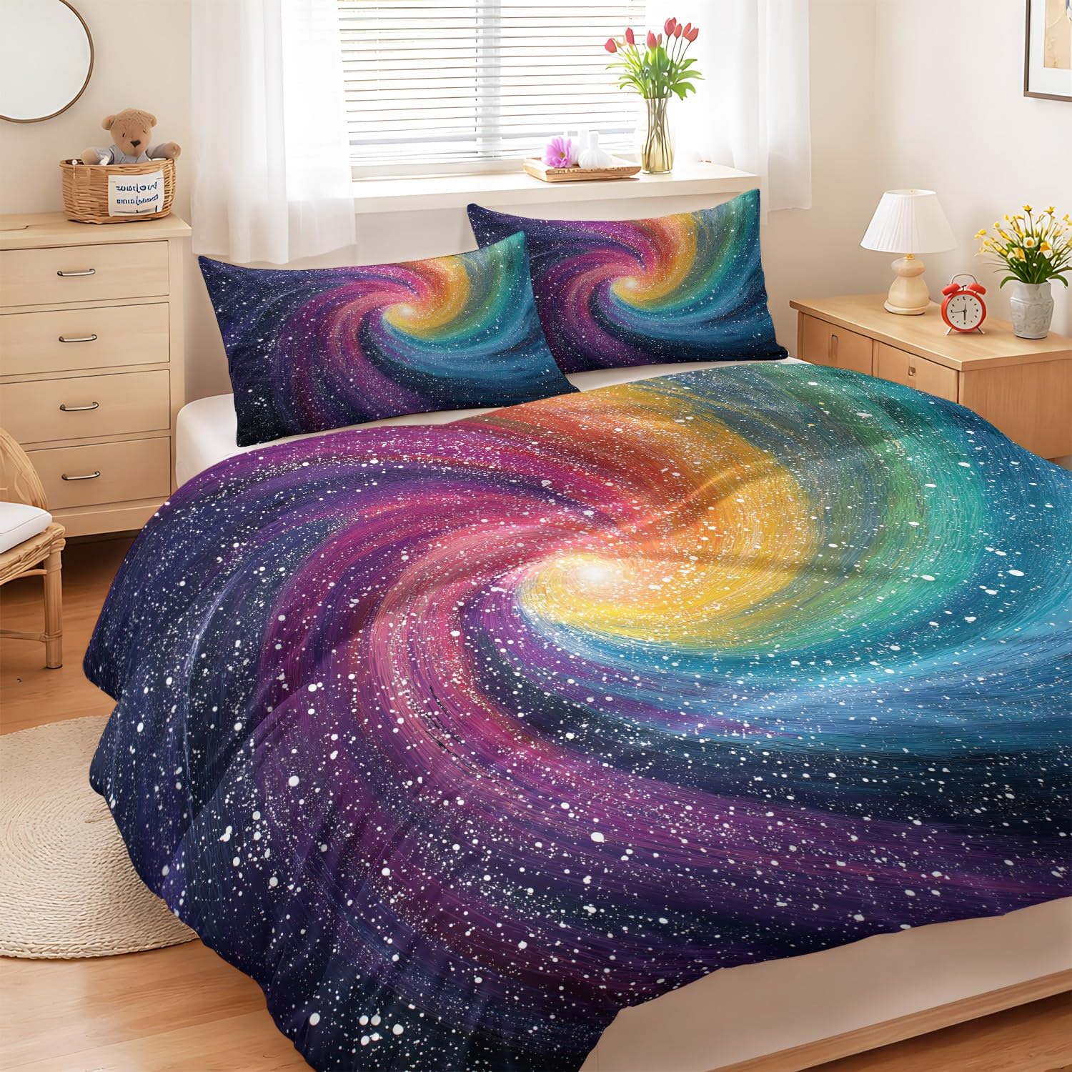 Generisch Psychodeliczna galaktyka pościel 135 x 200 cm, 2-częściowy zestaw pościeli – dynamiczna kolorowa taśma spiralna miękka poszewka na kołdrę z mikrofibry, 1 poszewka na poduszkę 80 x 80 cm