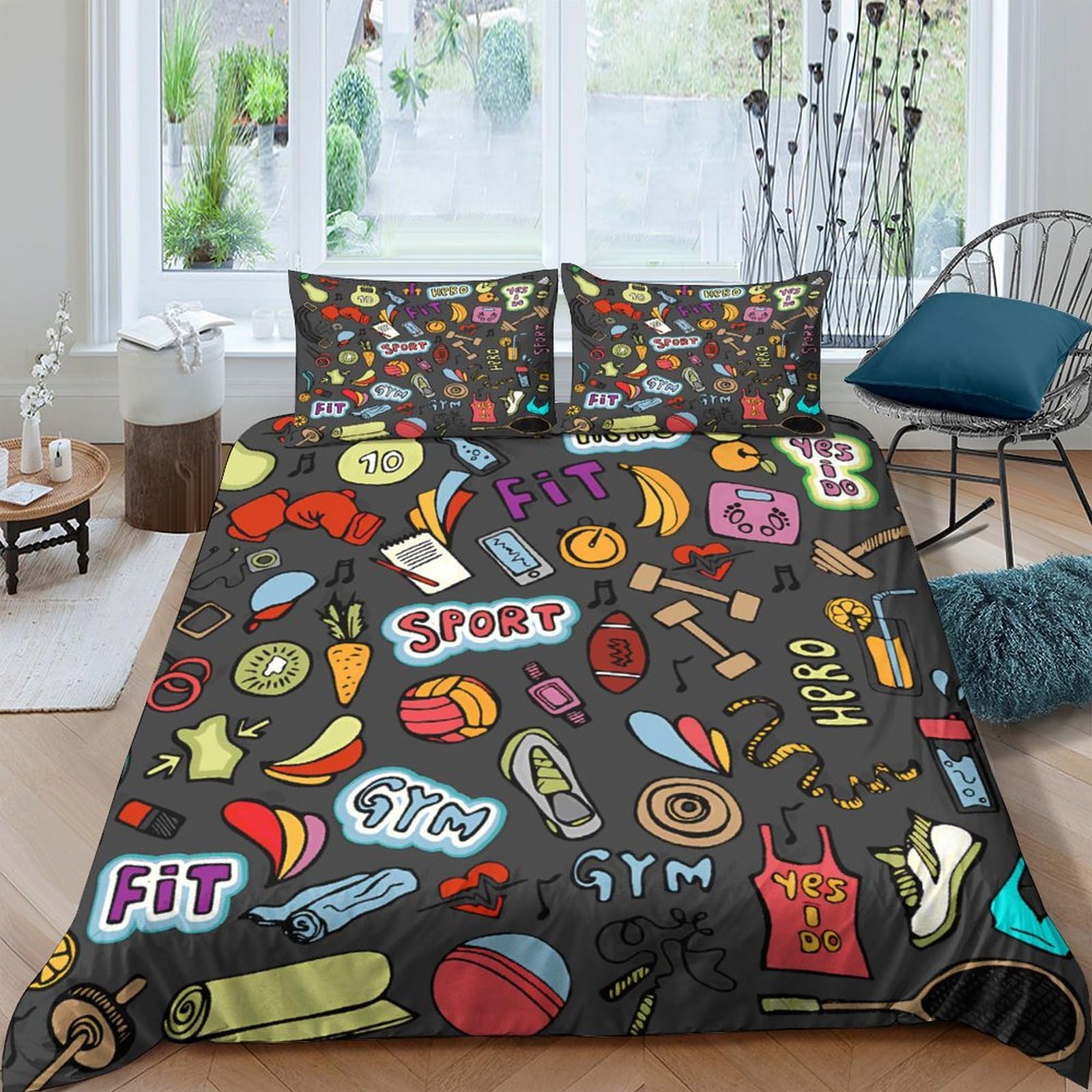 Housse de couette volleyball 220x240 cm avec taies pour lit double king size