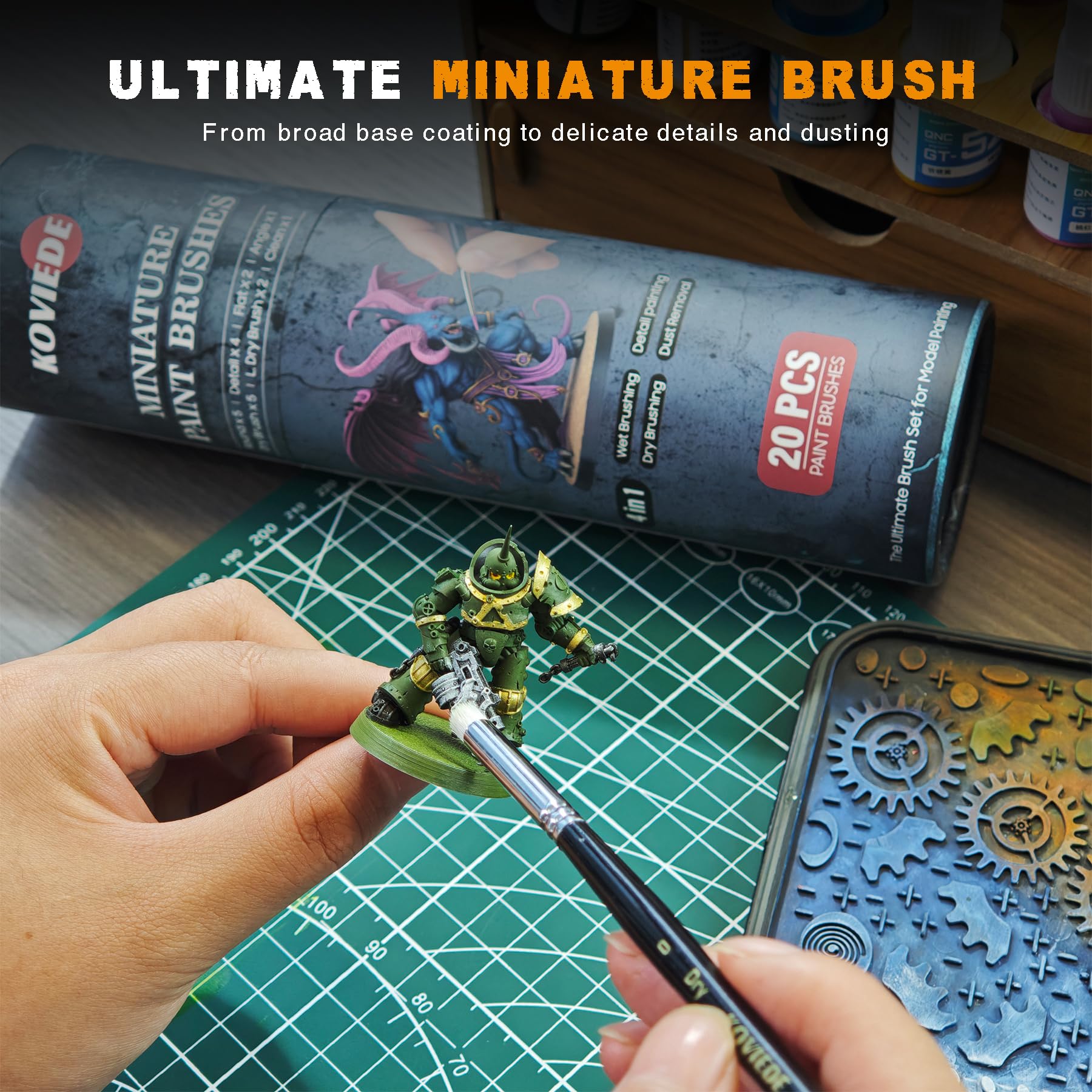 Pinceles de pintura en miniatura, juego de 20 pinceles de pintura con contenedor para pincel seco, acrílico, pintura de detalles finos, pintura en miniatura y pintura por números