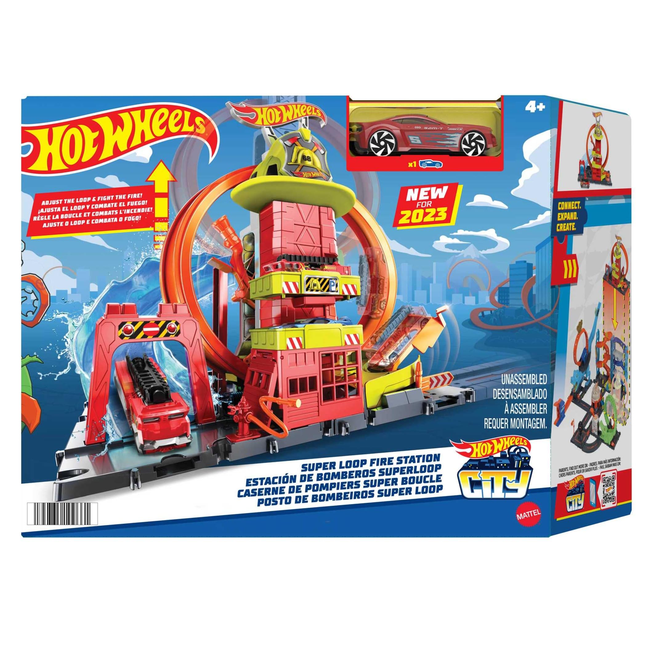 Hot Wheels City Super Estación de Bomberos Pista para Coches de Juguete, Incluye 1 vehículo, +4 años (Mattel HKX41)