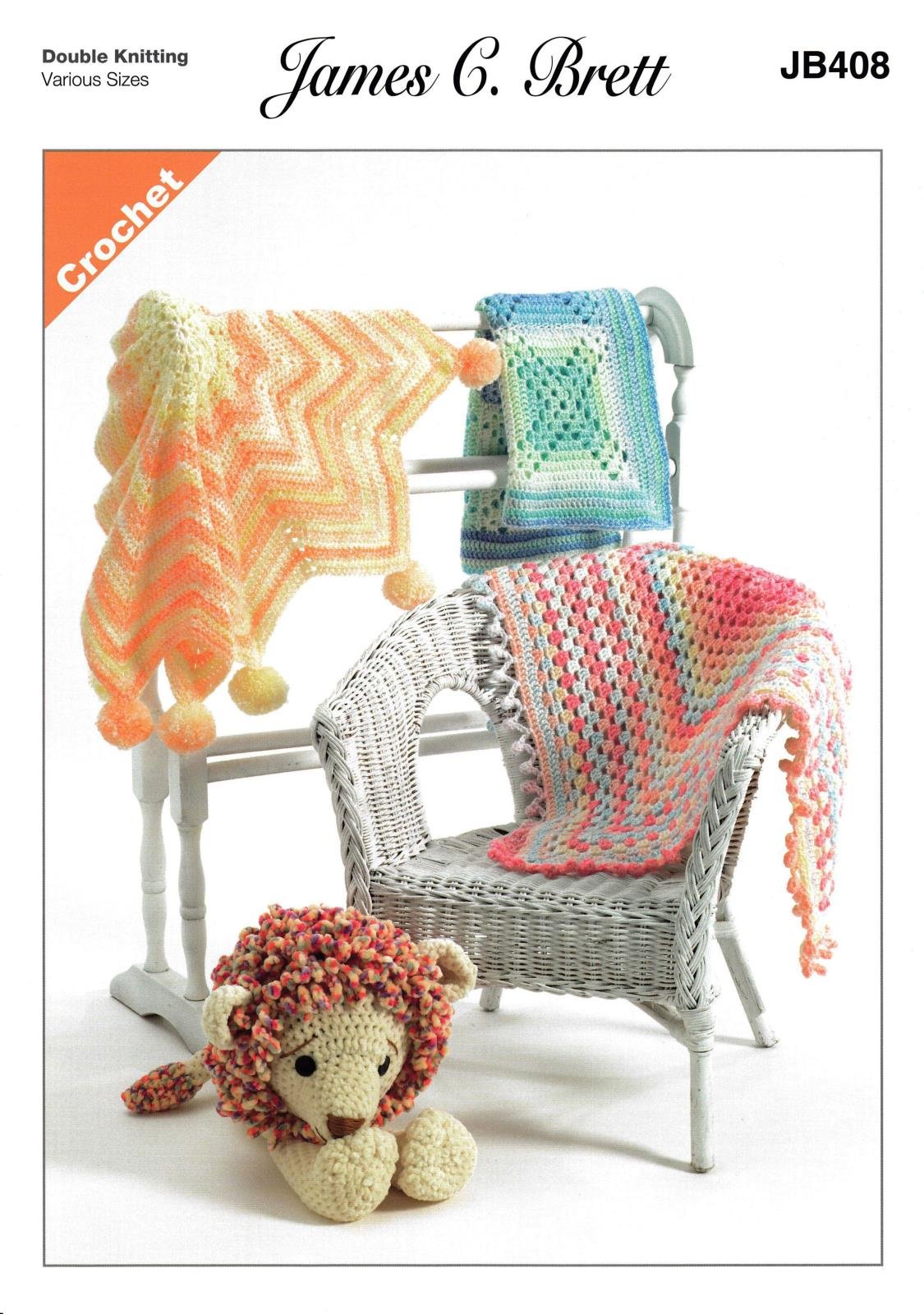 James C Brett JB408 Crochet Pattern Blankets in James C Brett Baby Marble DK