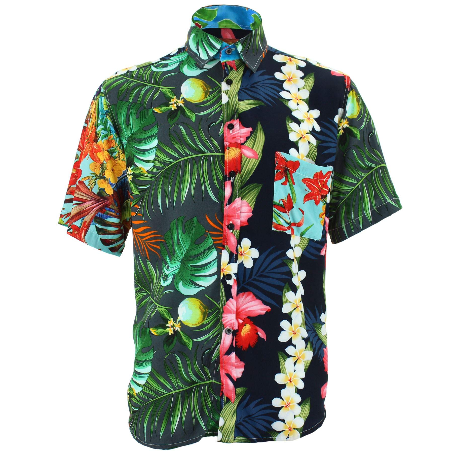 Chemise tropicale originale style patchwork coloré à manches courtes 18.5 - 7